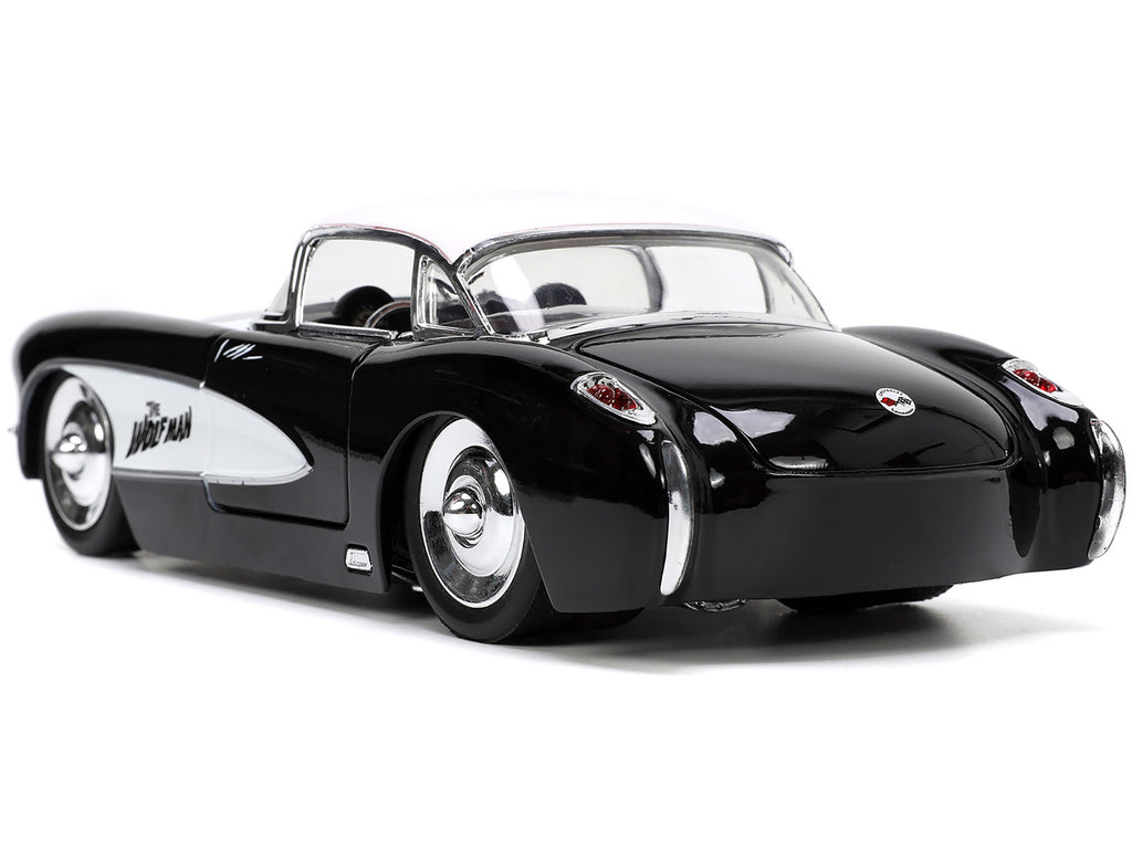 1957 Chevrolet Corvette Black with White Top and Wolfman Diecast Figure "Universal Monsters" "Hollywood Rides" Series 1/24 Diecast Model Car by Jada - image 3