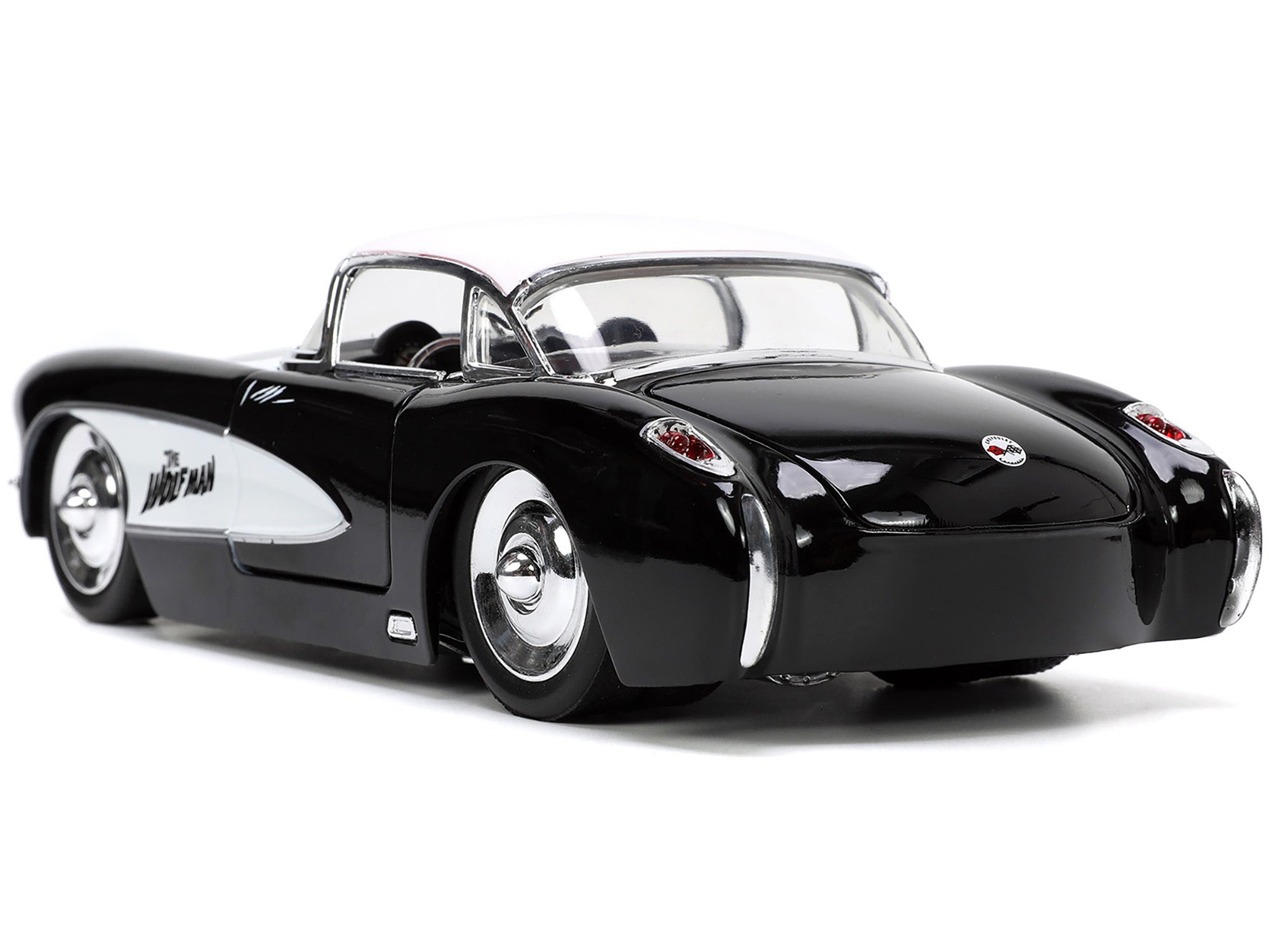 1957 Chevrolet Corvette Black with White Top and Wolfman Diecast Figure "Universal Monsters" "Hollywood Rides" Series 1/24 Diecast Model Car by Jada - image 3