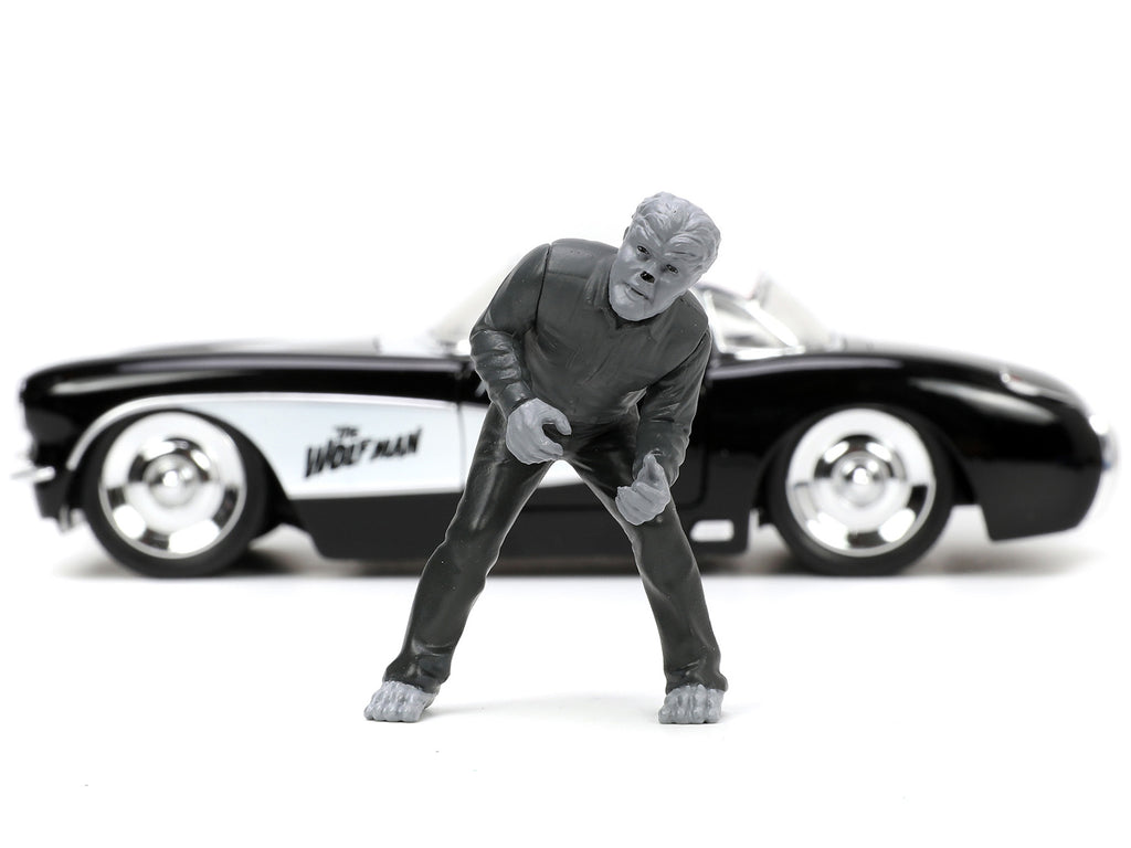 1957 Chevrolet Corvette Black with White Top and Wolfman Diecast Figure "Universal Monsters" "Hollywood Rides" Series 1/24 Diecast Model Car by Jada - image 5