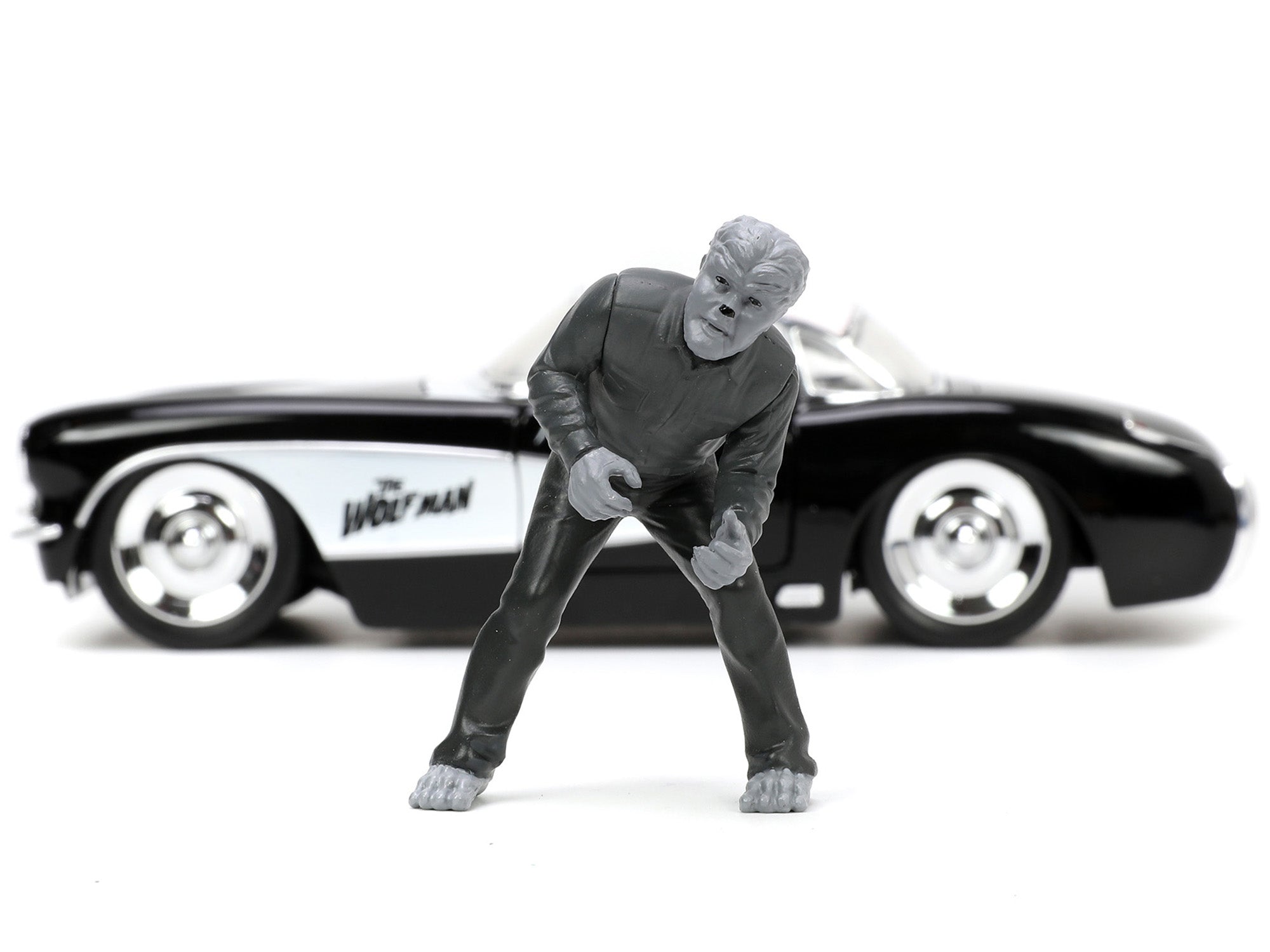 1957 Chevrolet Corvette Black with White Top and Wolfman Diecast Figure "Universal Monsters" "Hollywood Rides" Series 1/24 Diecast Model Car by Jada - image 5