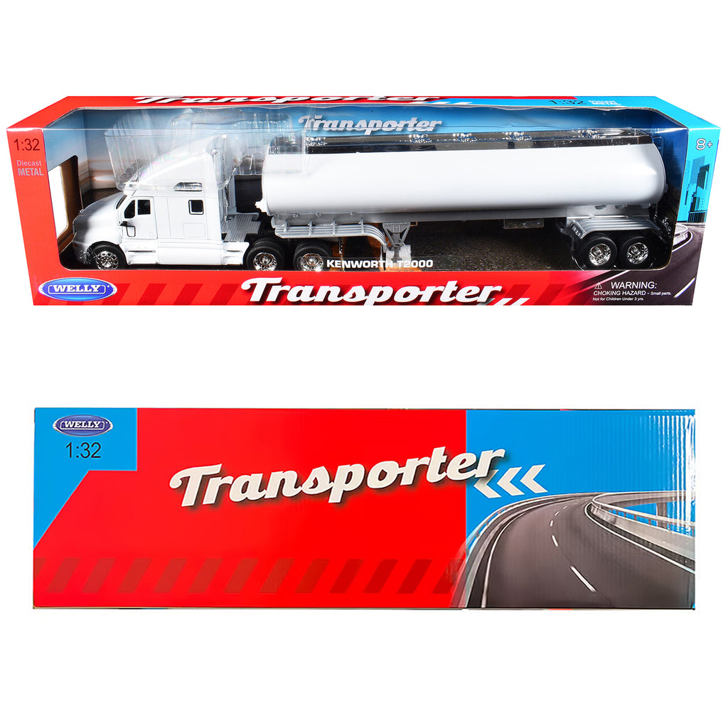 Kenworth T2000 Truck White with White Tanker Trailer "Transporter" Series 1/32 Diecast Model by Welly - image 3