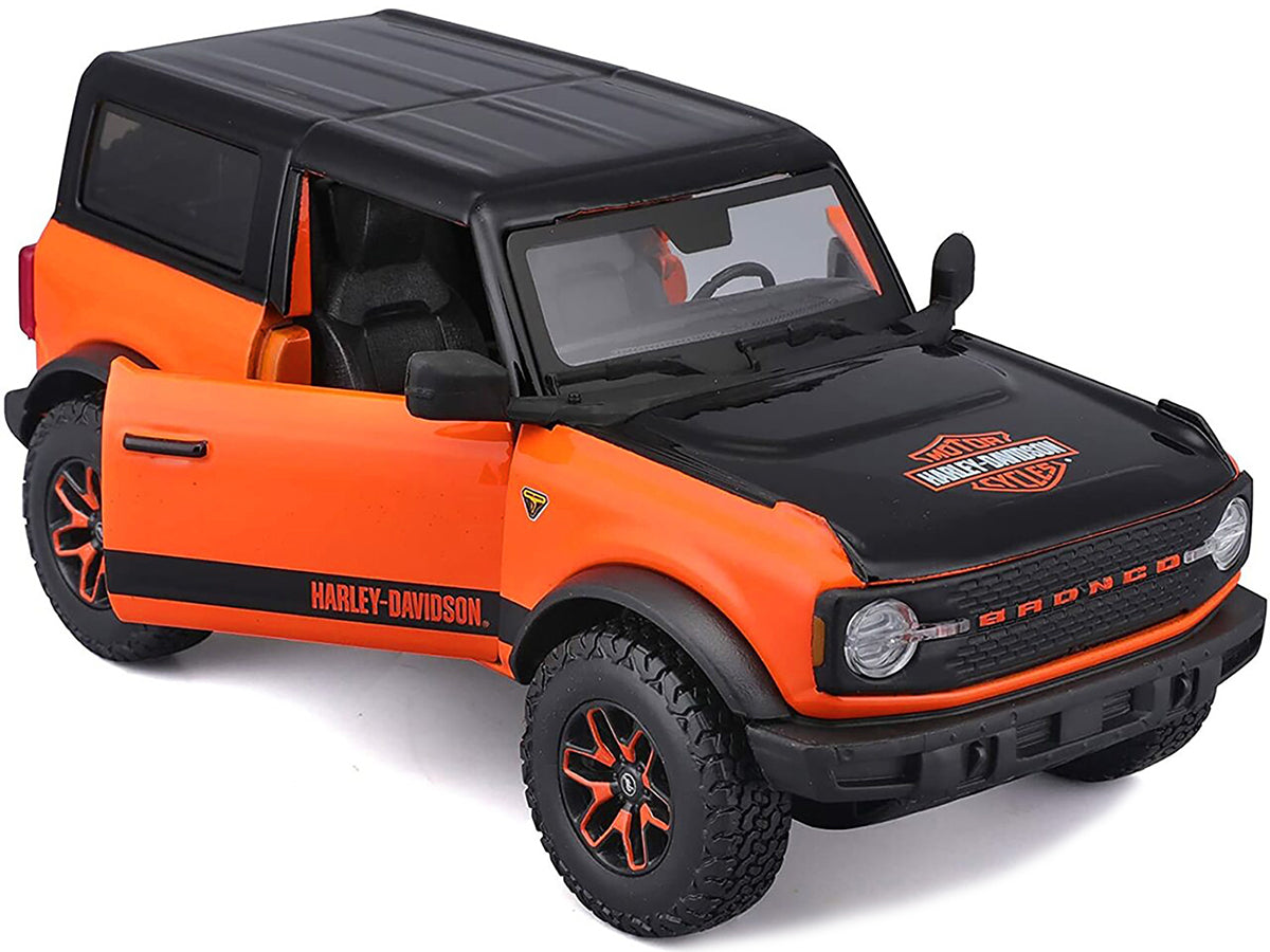 2021 Ford Bronco Badlands Orange and Black "Harley Davidson" "H-D Custom" Series 1/24 Diecast Model Car by Maisto - image 2