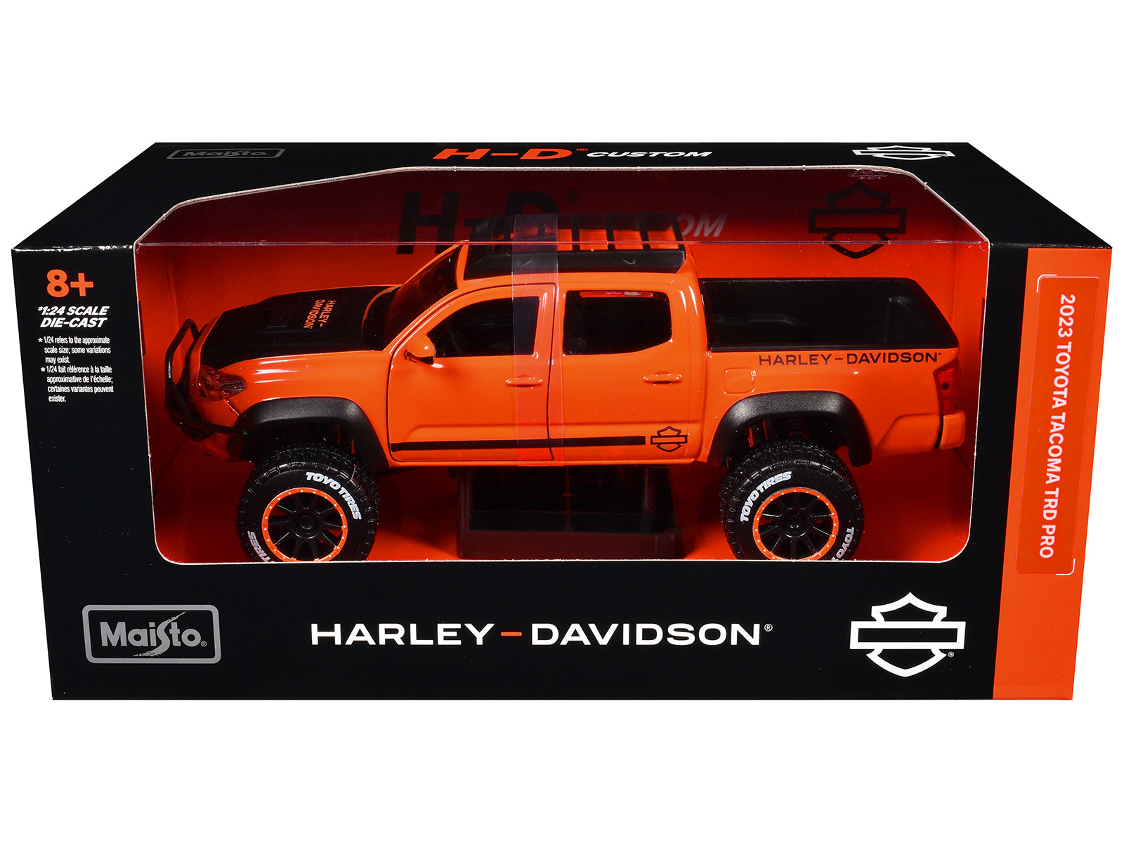 2023 Toyota Tacoma TRD Pro Pickup Truck "Harley Davidson" Orange and Black with Roof Rack "H-D Custom" Series 1/24 Diecast Model Car by Maisto - image 3