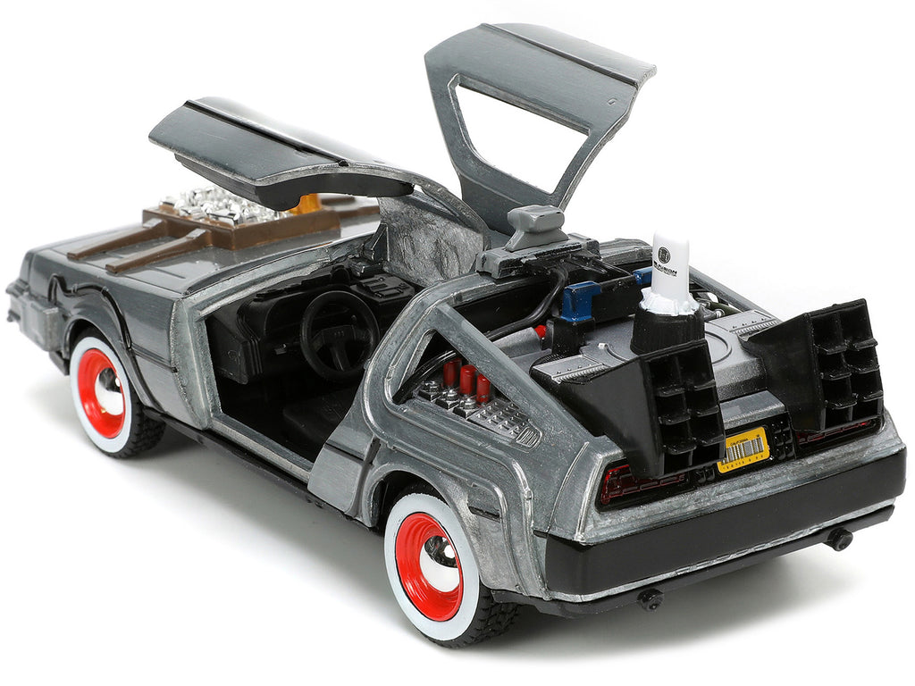 DeLorean DMC (Time Machine) Brushed Metal "Back to the Future Part III" (1990) Movie "Hollywood Rides" Series 1/32 Diecast Model Car by Jada - image 3