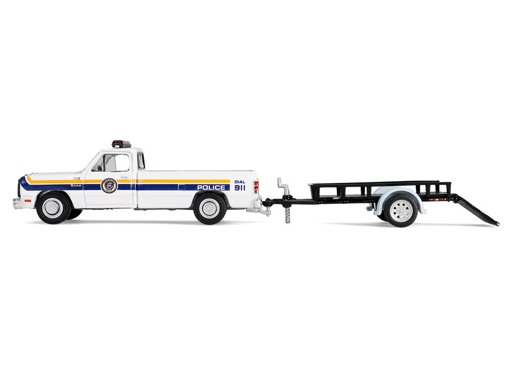 1990 Dodge Ram D250 Pickup Truck "Philadelphia PA Police Department" White with Stripes and Utility Trailer "Hot Pursuit Hitch & Tow" Series 1 1/64 Diecast Model Cars by Greenlight - image 2