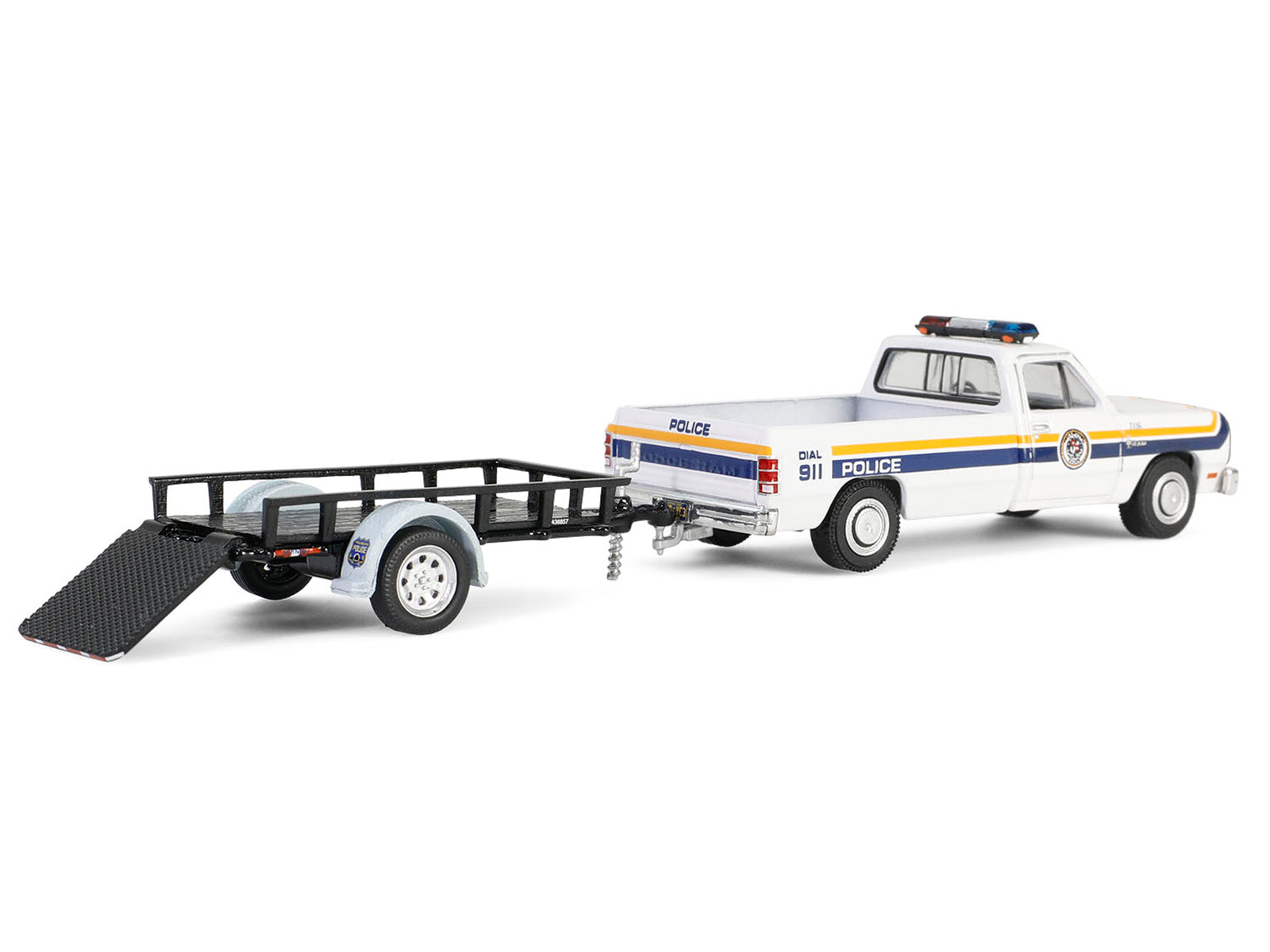 1990 Dodge Ram D250 Pickup Truck "Philadelphia PA Police Department" White with Stripes and Utility Trailer "Hot Pursuit Hitch & Tow" Series 1 1/64 Diecast Model Cars by Greenlight - image 3
