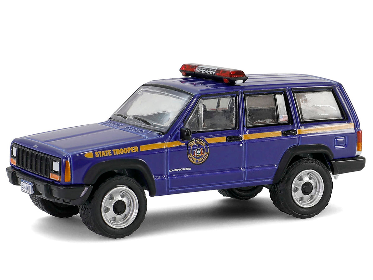 2001 Jeep Cherokee "New York State Police" Blue with Yellow Stripes and Small Cargo Trailer "Hot Pursuit Hitch & Tow" Series 1 1/64 Diecast Model Cars by Greenlight - image 4