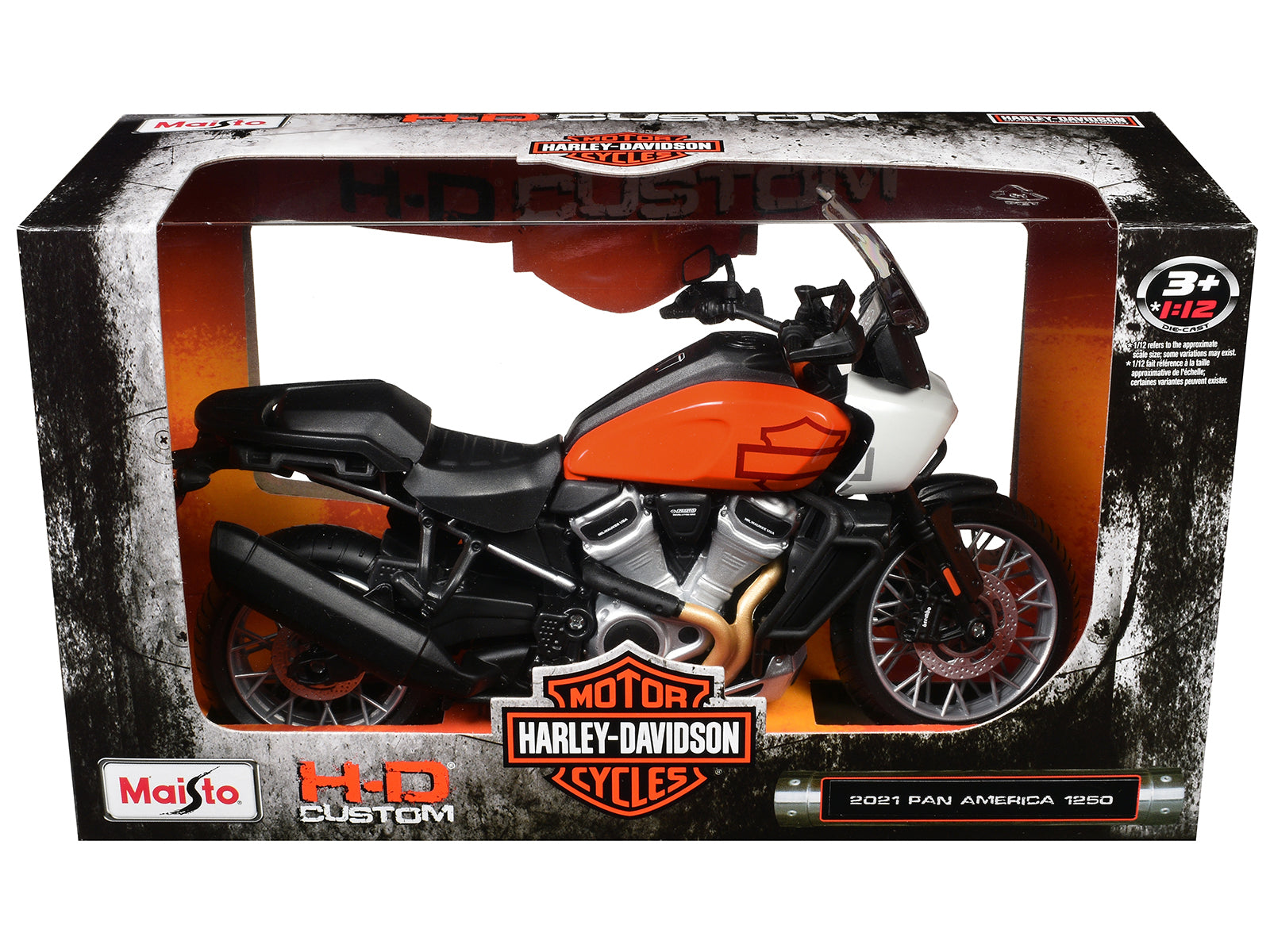 2021 Harley Davidson Pan America 1250 Motorcycle Orange and Black "H-D Custom" 1/12 Diecast Model by Maisto - image 3