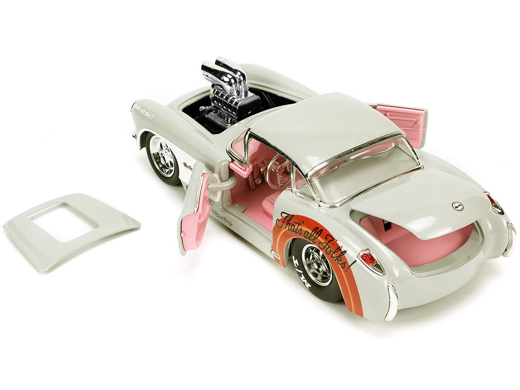 1957 Chevrolet Corvette Beige with Pink Interior with Bugs Bunny Figure "Looney Tunes" "Hollywood Rides" Series 1/24 Diecast Model Car by Jada - image 3