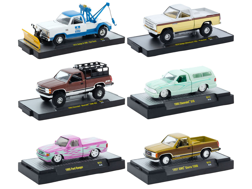 "Auto-Thentics" 6 piece Set Release 111 IN DISPLAY CASES Limited Edition 1/64 Diecast Model Cars by M2 Machines