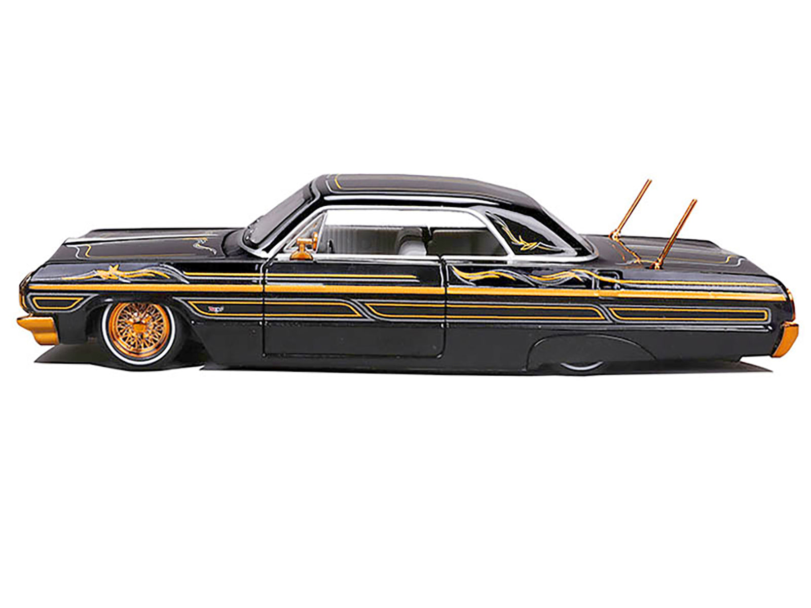 1964 Chevrolet Impala SS Lowrider Black Metallic with Gold Graphics and Gray Interior "Lowriders" "Maisto Design" Series 1/26 Diecast Model Car by Maisto - image 2