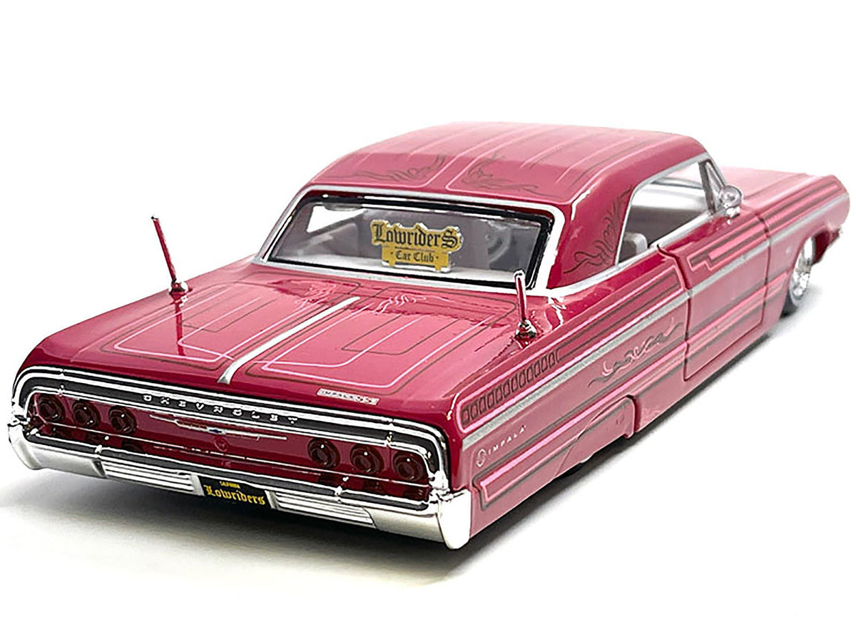 1964 Chevrolet Impala SS Lowrider Pink with Graphics and White Interior "Lowriders" "Maisto Design" Series 1/26 Diecast Model Car by Maisto - image 2