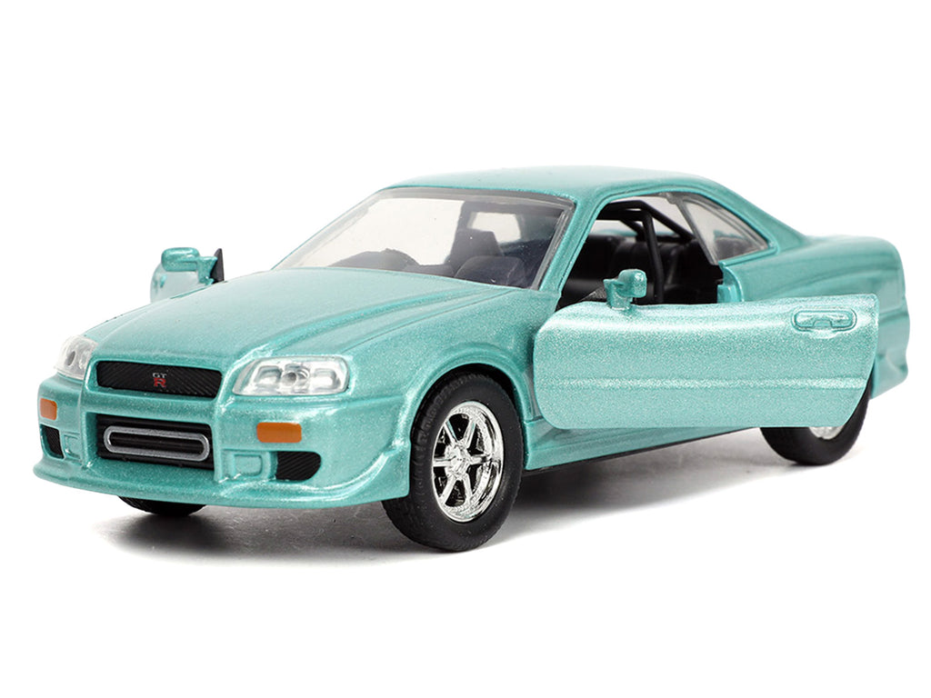 Brian's Nissan Skyline GT-R (BNR34) RHD (Right Hand Drive) Turquoise Metallic "Fast & Furious" Movie 1/32 Diecast Model Car by Jada - image 2