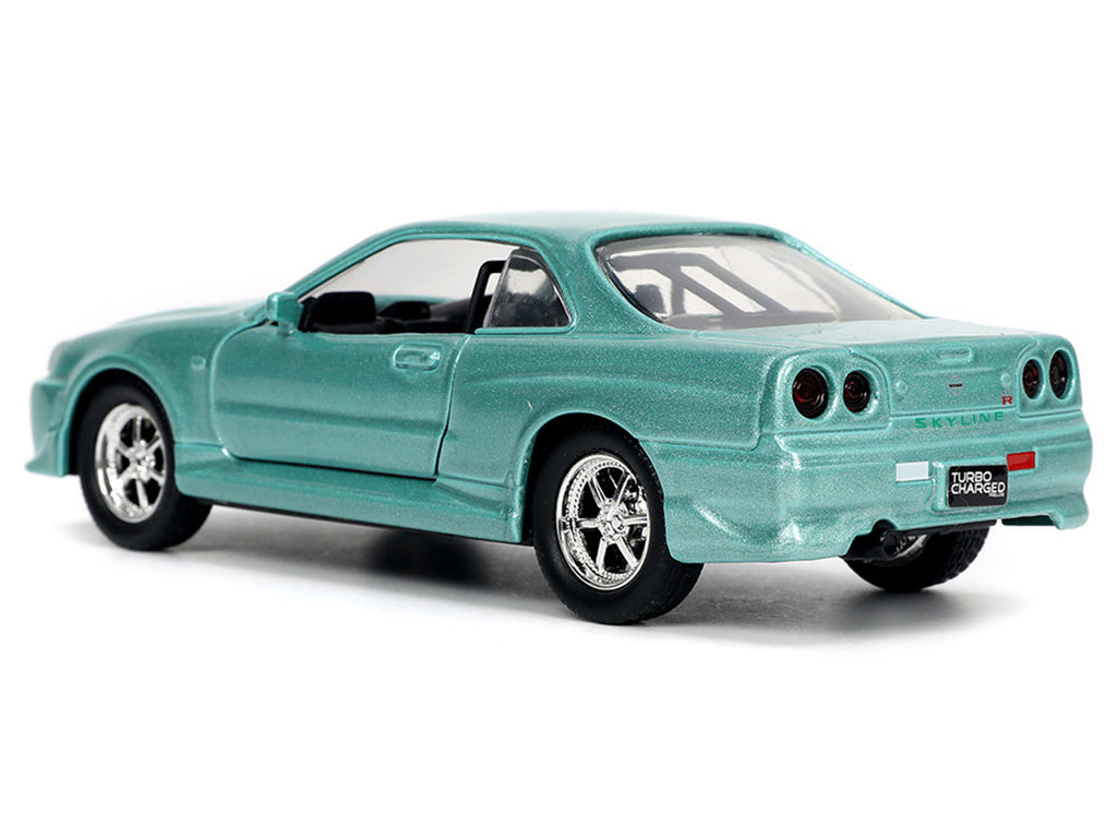 Brian's Nissan Skyline GT-R (BNR34) RHD (Right Hand Drive) Turquoise Metallic "Fast & Furious" Movie 1/32 Diecast Model Car by Jada - image 5