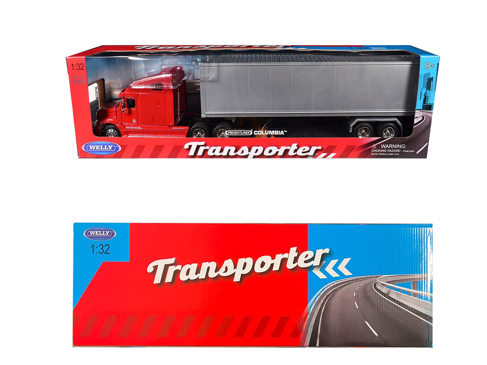 Freightliner Columbia Truck Red with Gray Container 1/32 Diecast Model by Welly - image 3