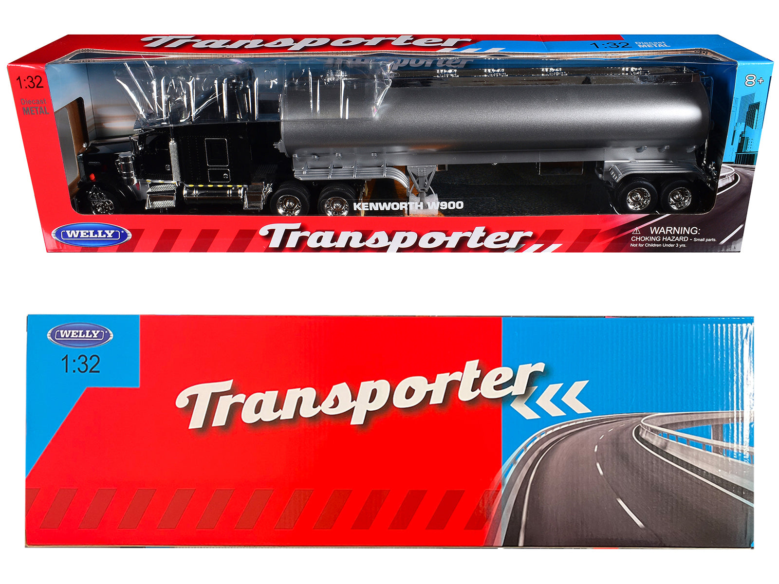 Kenworth W900 Truck Black with Silver Tanker Trailer "Transporter" Series 1/32 Diecast Model by Welly - image 3