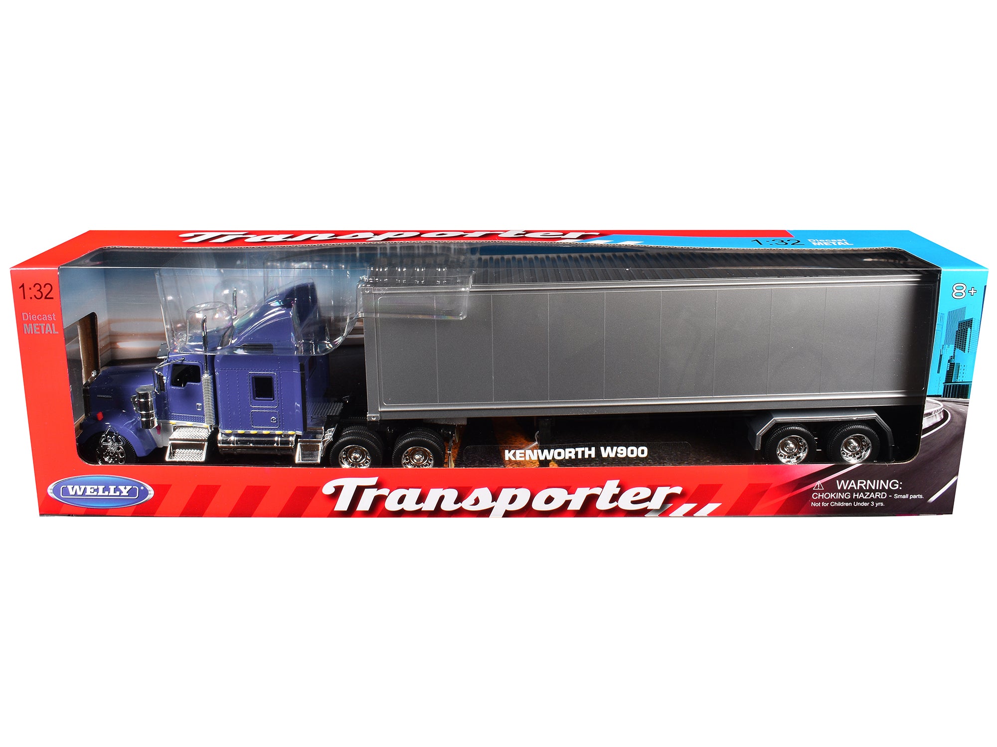 Kenworth W900 Truck Blue with Gray Container 1/32 Diecast Model by Welly