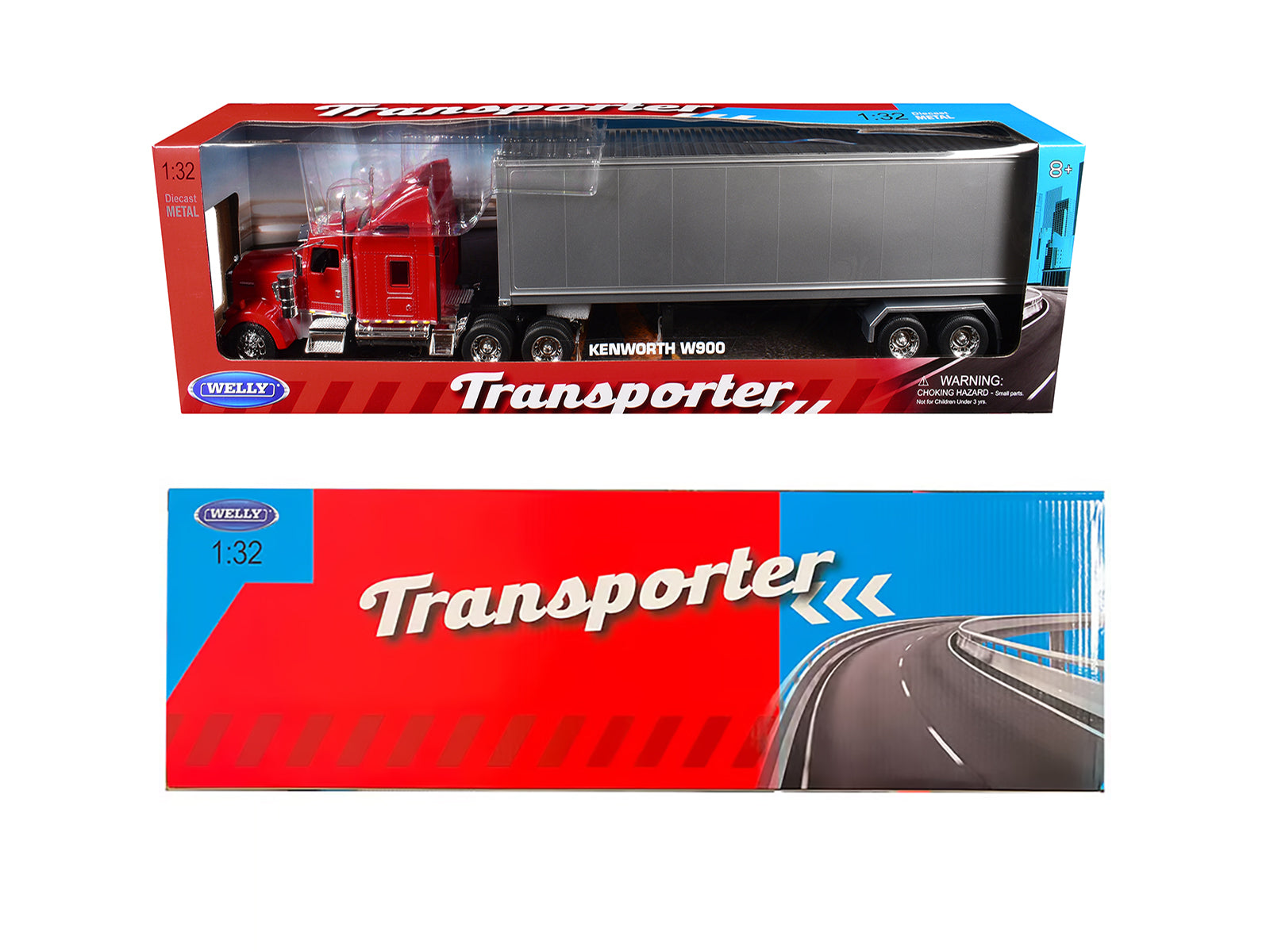 Kenworth W900 Truck Red with Gray Container 1/32 Diecast Model by Welly - image 3