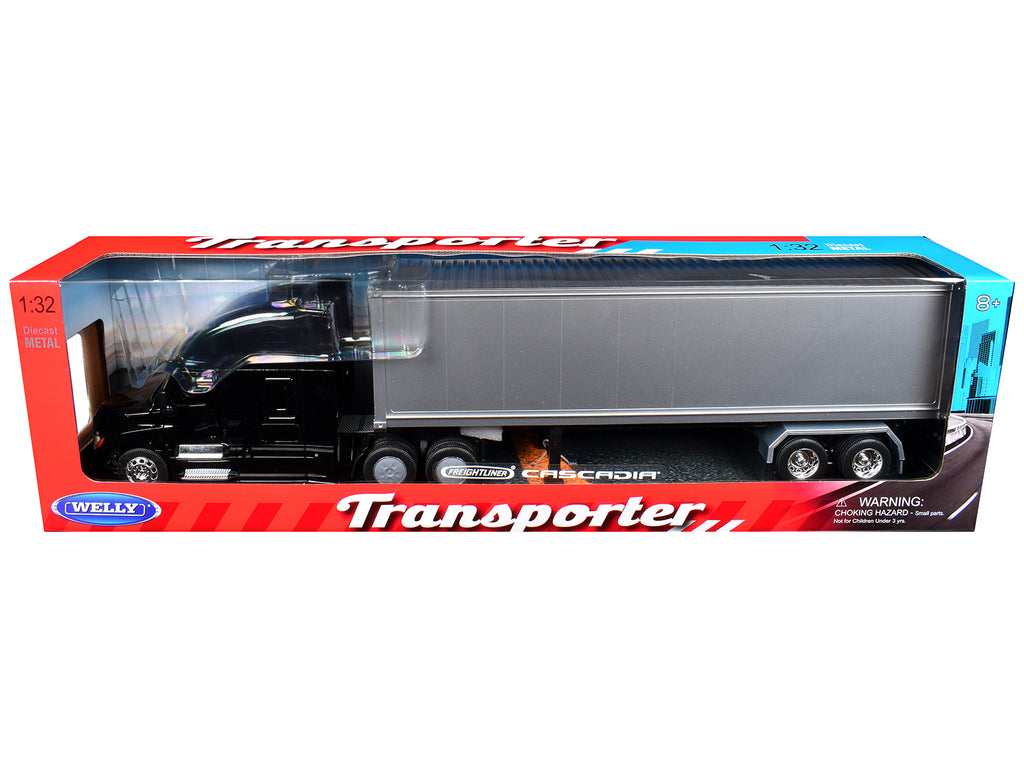 Freightliner Cascadia Truck Black with Silver Container "Transporter" Series 1/32 Diecast Model by Welly - image 3