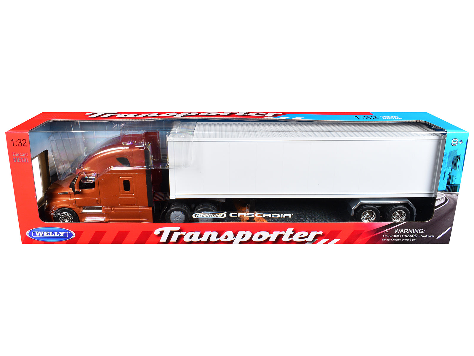 Freightliner Cascadia Truck Bronze Metallic with White Container "Transporter" Series 1/32 Diecast Model by Welly - image 3