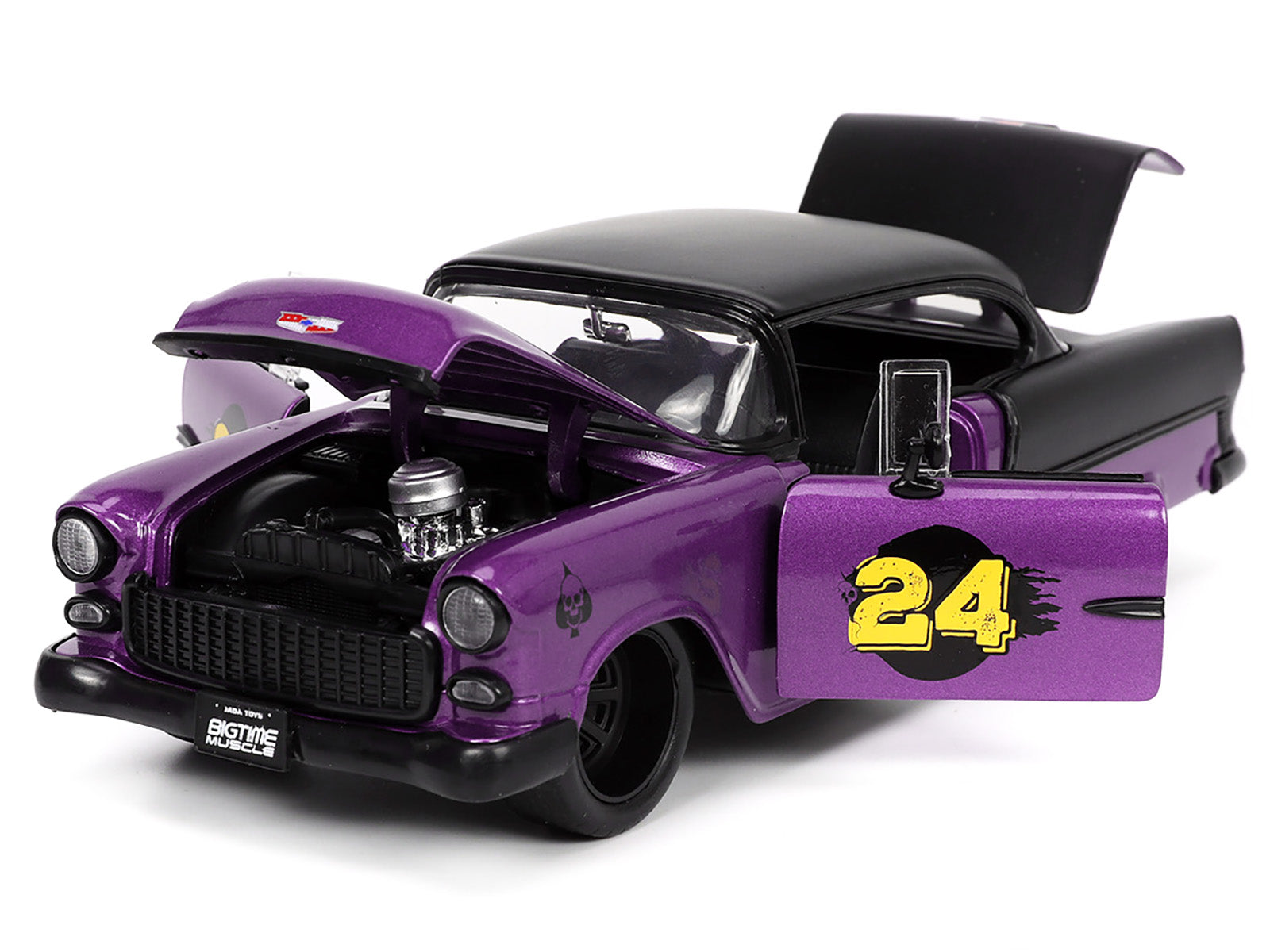 1955 Chevrolet Bel Air #24 Purple Metallic and Matt Black "Bigtime Muscle" Series 1/24 Diecast Model Car by Jada - image 2