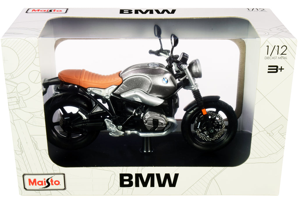 BMW R nineT Scrambler Meatllic Gray with Plastic Display Stand 1/12 Diecast Motorcycle Model by Maisto - image 3