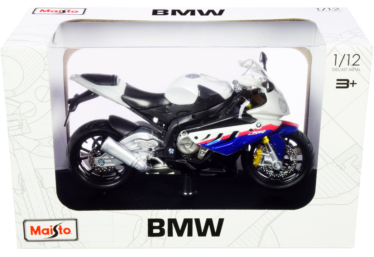 BMW S 1000 RR White with Blue and Red Stripes with Plastic Display Stand 1/12 Diecast Motorcycle Model by Maisto - image 3