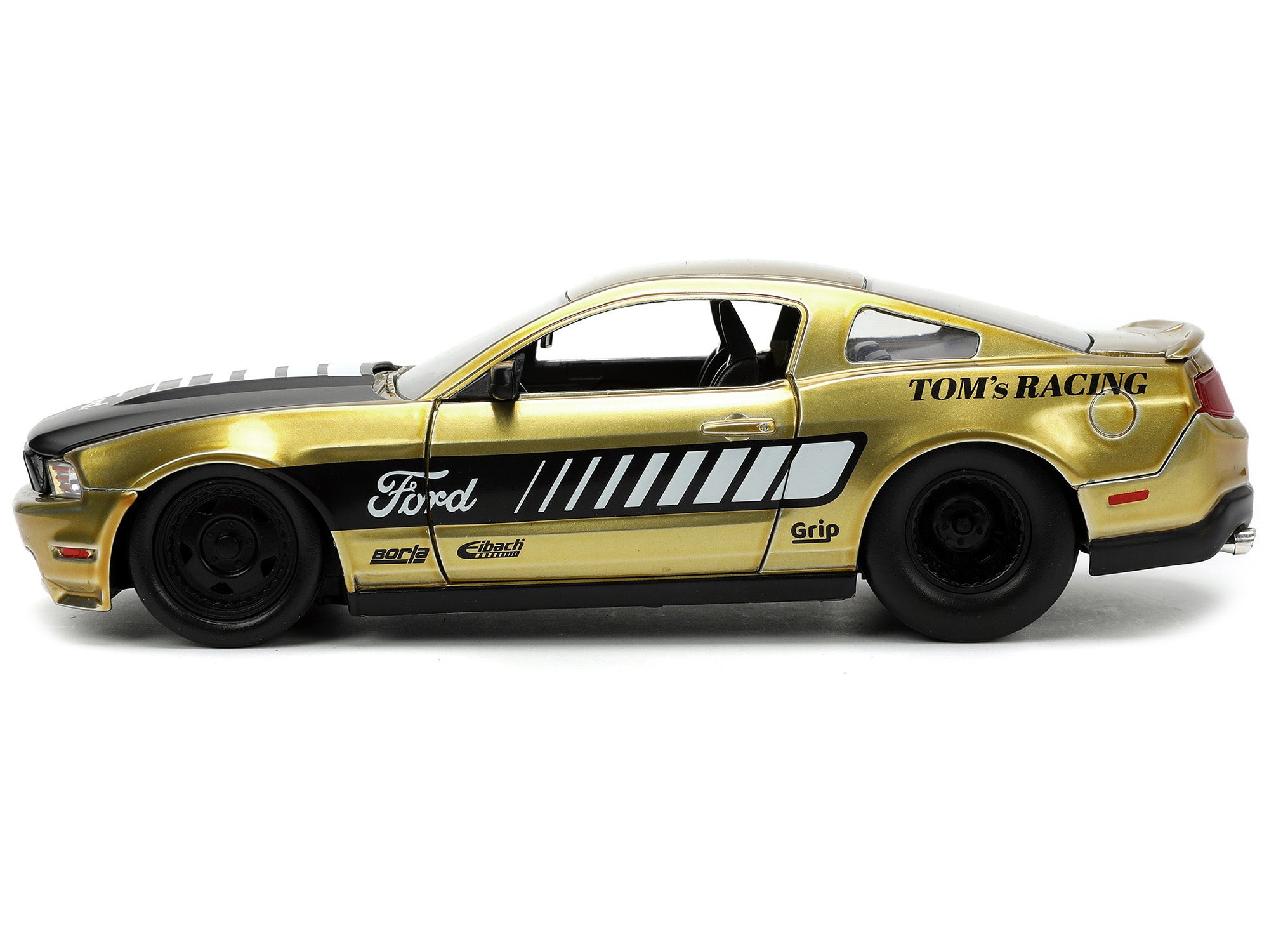 2010 Ford Mustang GT Gold Metallic with Black Graphics and Hood "Tom's Racing" "Bigtime Muscle" Series 1/24 Diecast Model Car by Jada - image 3