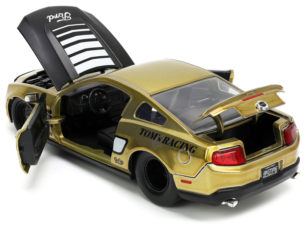 2010 Ford Mustang GT Gold Metallic with Black Graphics and Hood "Tom's Racing" "Bigtime Muscle" Series 1/24 Diecast Model Car by Jada - image 4