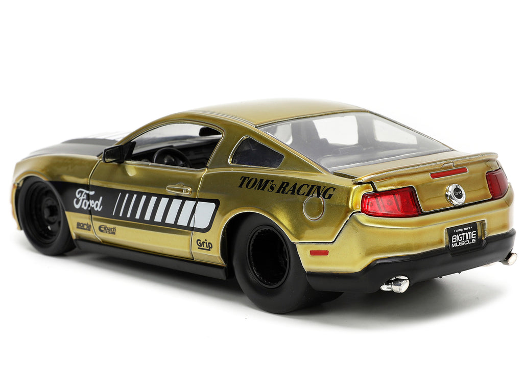 2010 Ford Mustang GT Gold Metallic with Black Graphics and Hood "Tom's Racing" "Bigtime Muscle" Series 1/24 Diecast Model Car by Jada - image 5