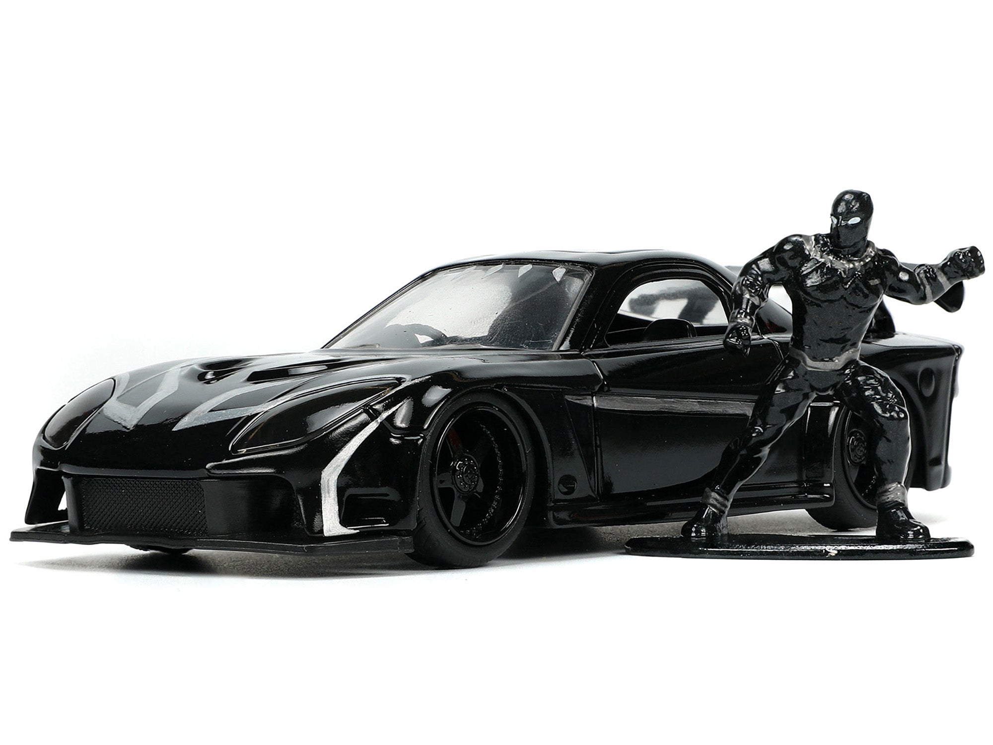 1995 Mazda RX-7 RHD (Right Hand Drive) Black and Black Panther Diecast Figure "The Avengers" "Hollywood Rides" Series 1/32 Diecast Model Car by Jada - image 5