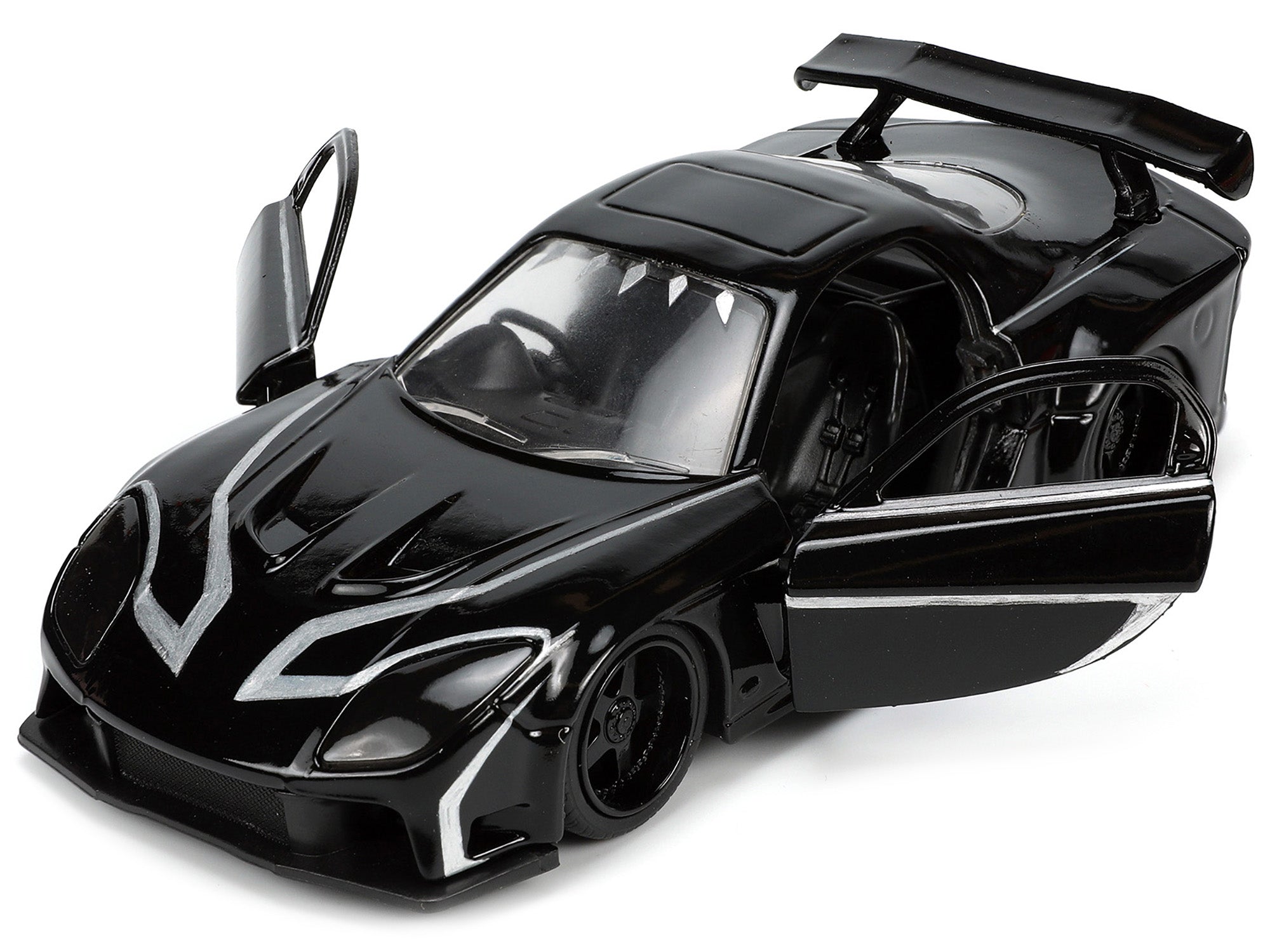 1995 Mazda RX-7 RHD (Right Hand Drive) Black and Black Panther Diecast Figure "The Avengers" "Hollywood Rides" Series 1/32 Diecast Model Car by Jada - image 2