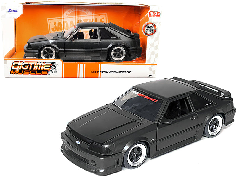 1989 Ford Mustang GT 5.0 Matt Black Metallic with Matt Black Hood "Bigtime Muscle" Series 1/24 Series Diecast Model Car by Jada - image 2
