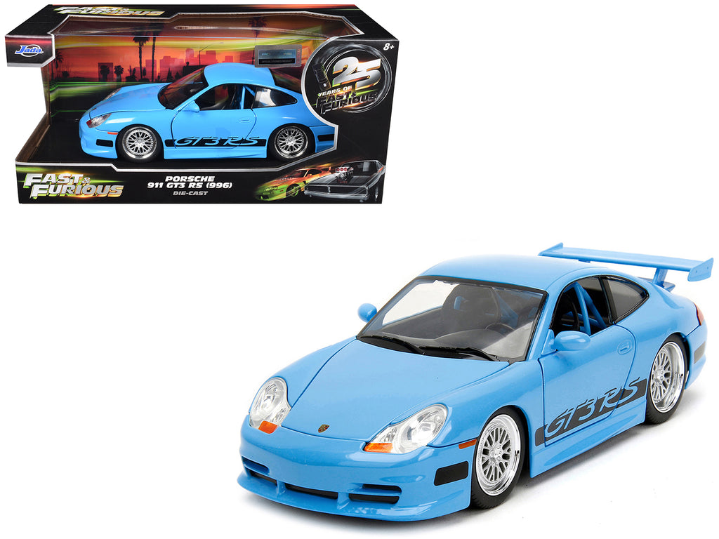 Porsche 911 GT3 RS Light Blue with Black Accents "Fast Five" (2011) Movie "25 Years of Fast & Furious" Series 1/24 Diecast Model Car by Jada