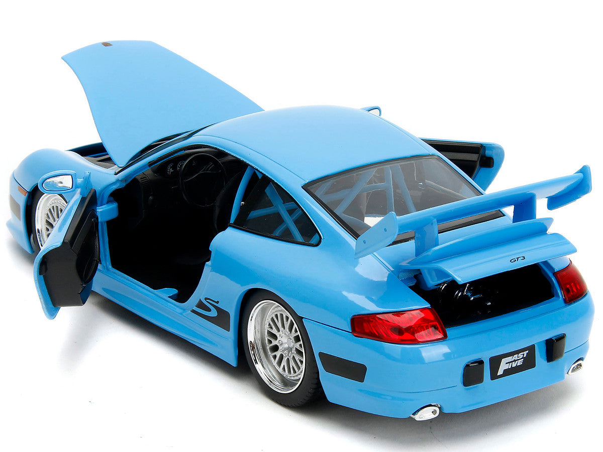 Porsche 911 GT3 RS Light Blue with Black Accents "Fast Five" (2011) Movie "25 Years of Fast & Furious" Series 1/24 Diecast Model Car by Jada