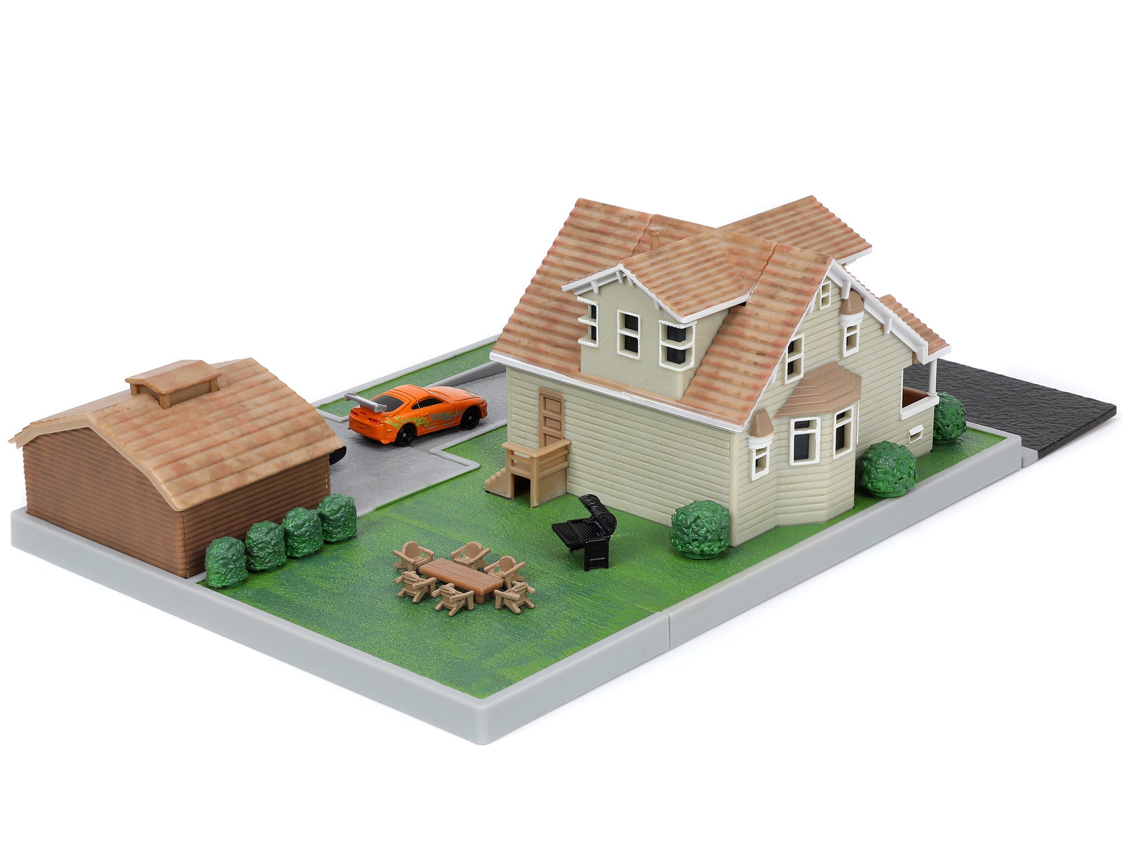 Toretto House Diorama with Dodge Charger Black and Toyota Supra Orange with Graphics "Fast and Furious" "Nano Scene" Series Models by Jada - image 4