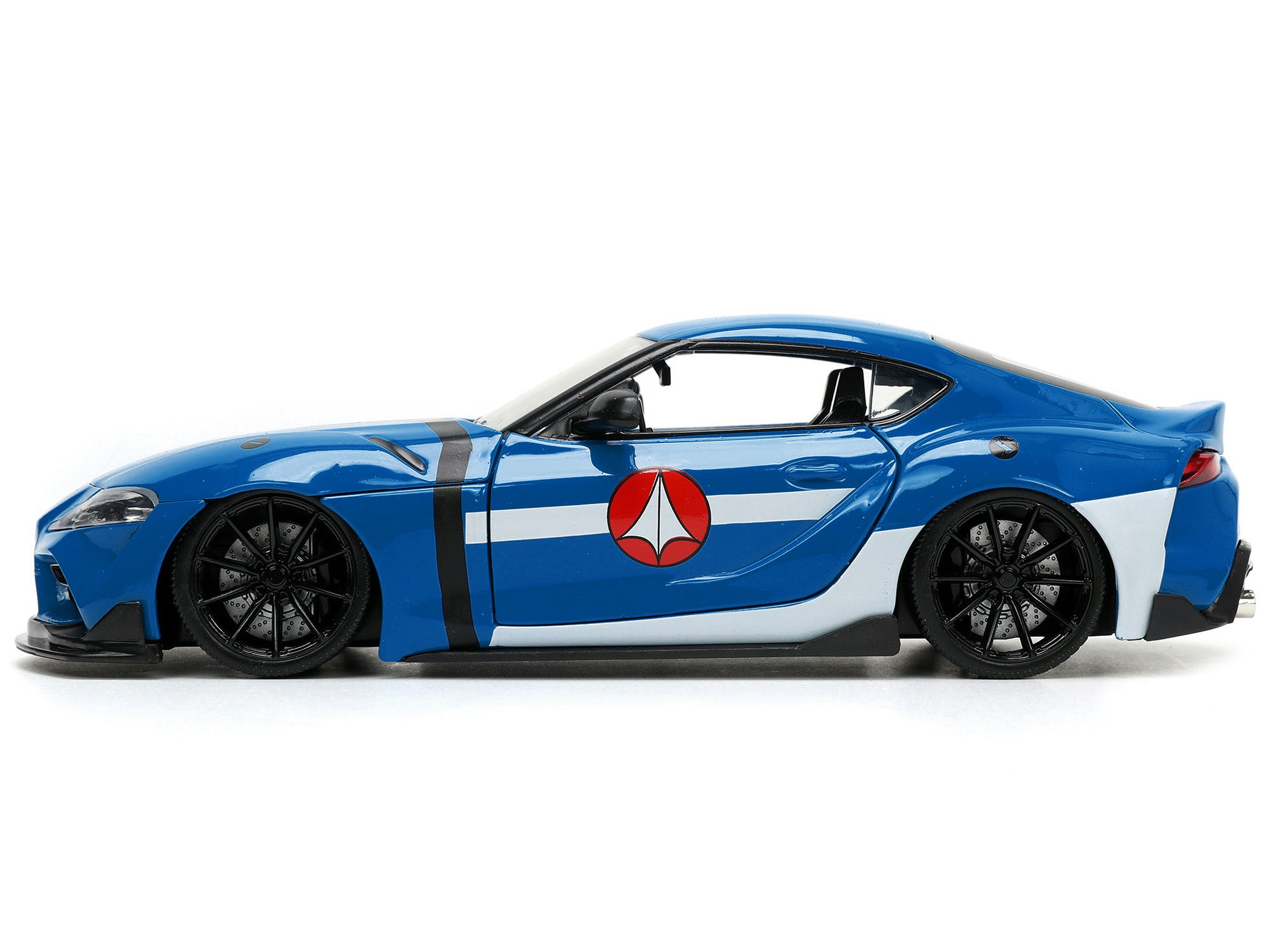 2020 Toyota Supra Blue with Graphics and Max Sterling Diecast Figurine "Robotech" "Hollywood Rides" Series 1/24 Diecast Model Car by Jada - image 3