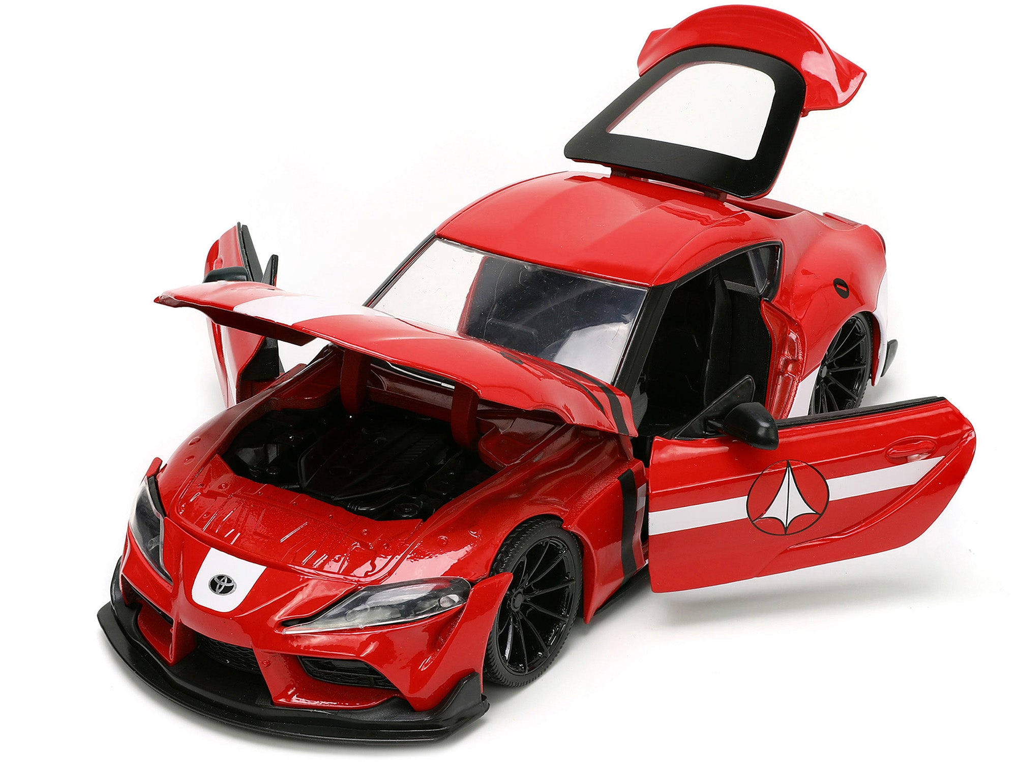 2020 Toyota Supra Red with Graphics and Miriya Sterling Diecast Figurine "Robotech" "Hollywood Rides" Series 1/24 Diecast Model Car by Jada - image 2