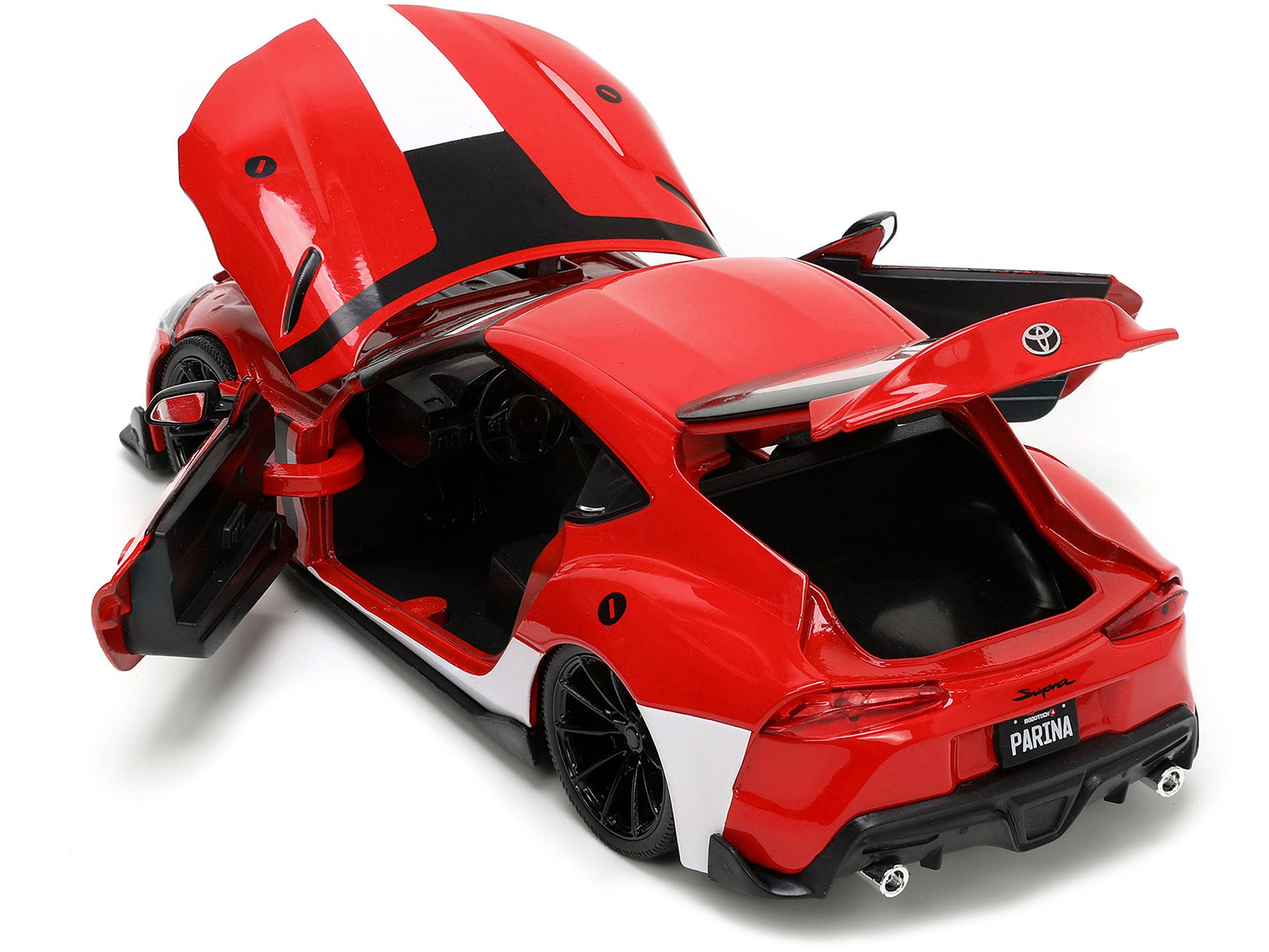 2020 Toyota Supra Red with Graphics and Miriya Sterling Diecast Figurine "Robotech" "Hollywood Rides" Series 1/24 Diecast Model Car by Jada - image 4