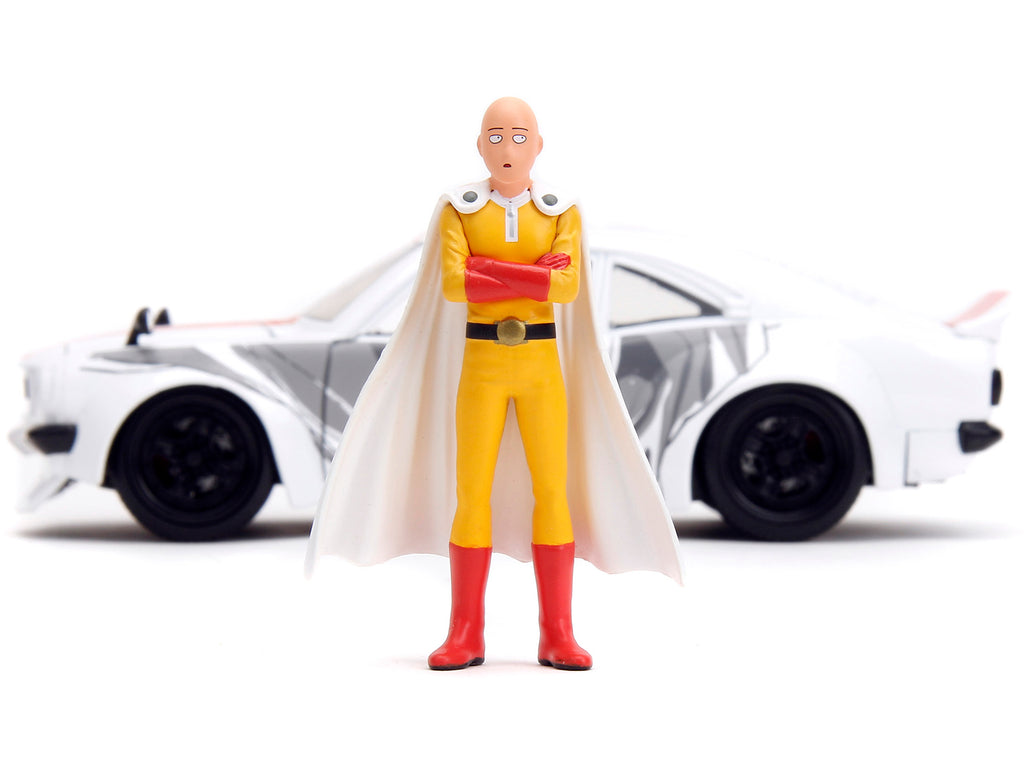 1974 Mazda RX-3 White with Red Stripe and Graphics and Saitama Diecast Figure "One Punch Man" (2015-2019) TV Series 1/24 Diecast Model Car by Jada - image 5