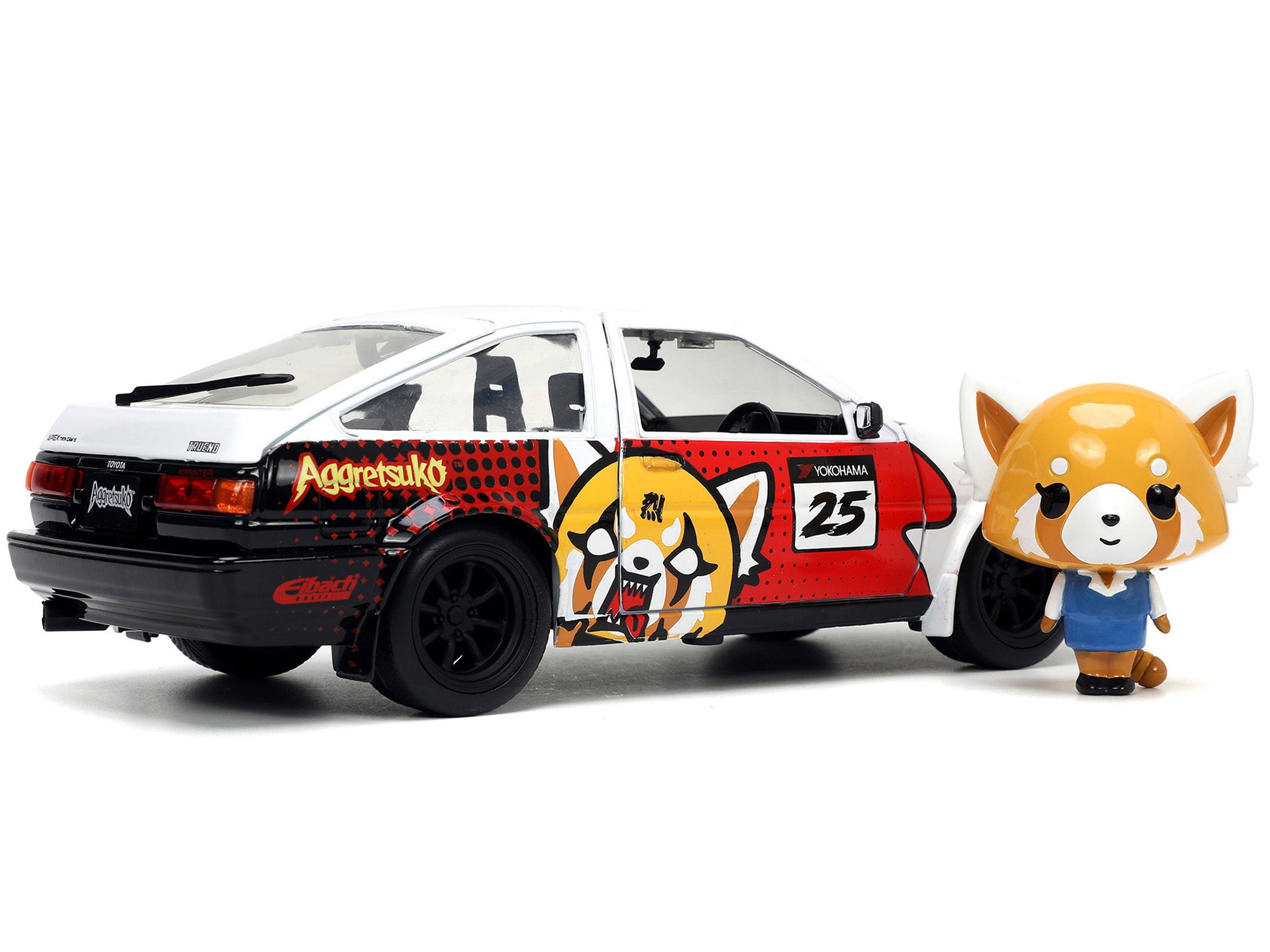 1986 Toyota Trueno (AE86) RHD (Right Hand Drive) #25 White with Graphics and Aggretsuko Diecast Figure "Aggretsuko" "Anime Hollywood Rides" Series 1/24 Diecast Model Car by Jada - image 5