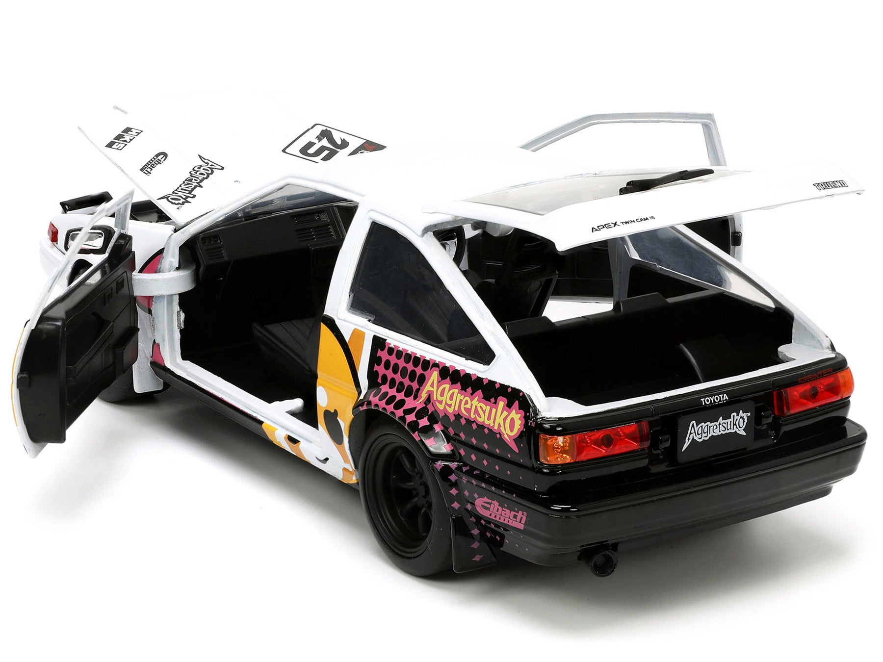 1986 Toyota Trueno (AE86) RHD (Right Hand Drive) #25 White with Graphics and Aggretsuko Diecast Figure "Aggretsuko" "Anime Hollywood Rides" Series 1/24 Diecast Model Car by Jada - image 4