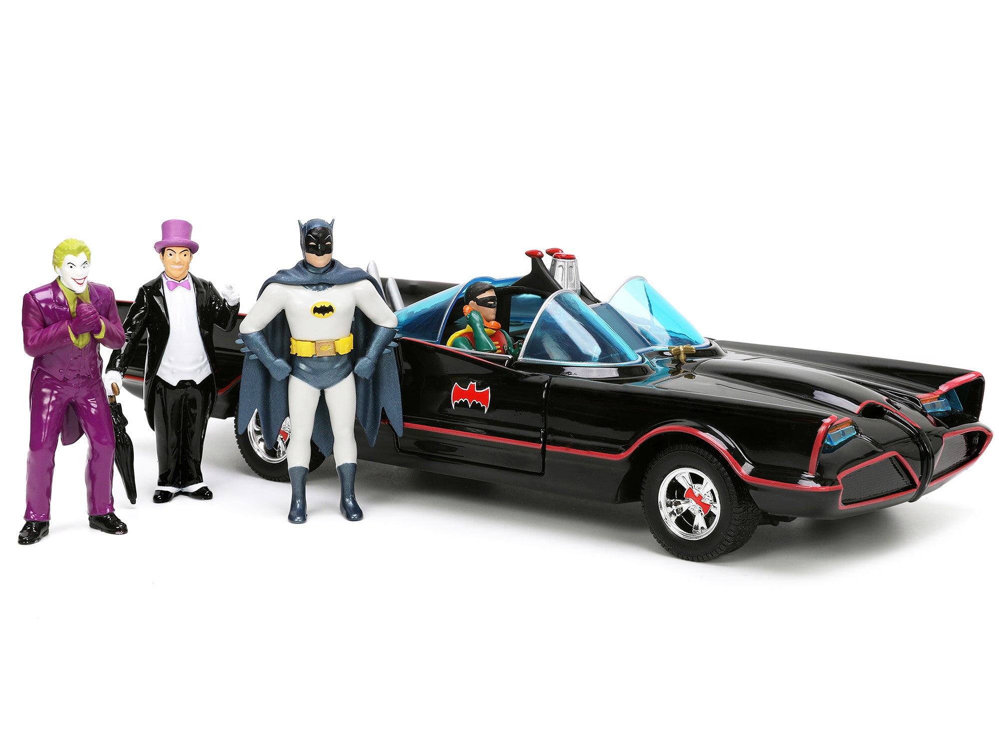 1966 Classic Batmobile with Diecast Batman The Joker The Penguin and Plastic Robin Sitting Inside The Car "Batman" TV Series (1966) "Hollywood Rides" Series 1/24 Diecast Model Car by Jada - image 2