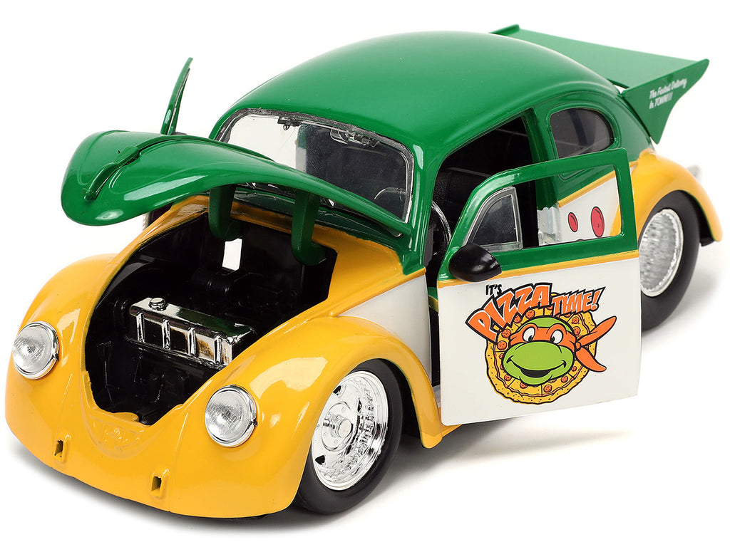 1959 Volkswagen Drag Beetle Green and Yellow and Michelangelo Diecast Figure "Teenage Mutant Ninja Turtles" "Hollywood Rides" Series 1/24 Diecast Model Car by Jada - image 2