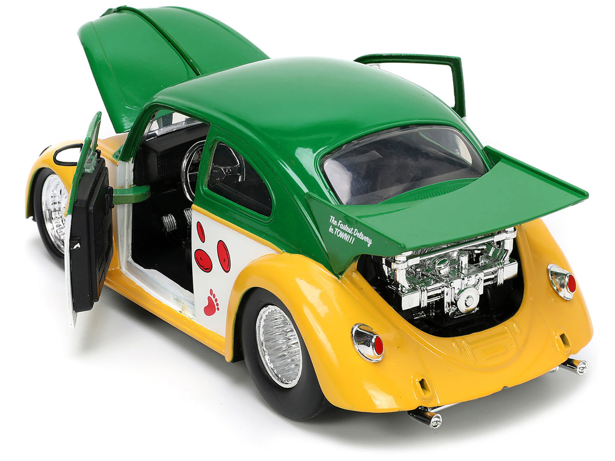 1959 Volkswagen Drag Beetle Green and Yellow and Michelangelo Diecast Figure "Teenage Mutant Ninja Turtles" "Hollywood Rides" Series 1/24 Diecast Model Car by Jada - image 4