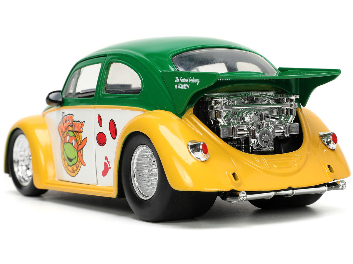 1959 Volkswagen Drag Beetle Green and Yellow and Michelangelo Diecast Figure "Teenage Mutant Ninja Turtles" "Hollywood Rides" Series 1/24 Diecast Model Car by Jada - image 5
