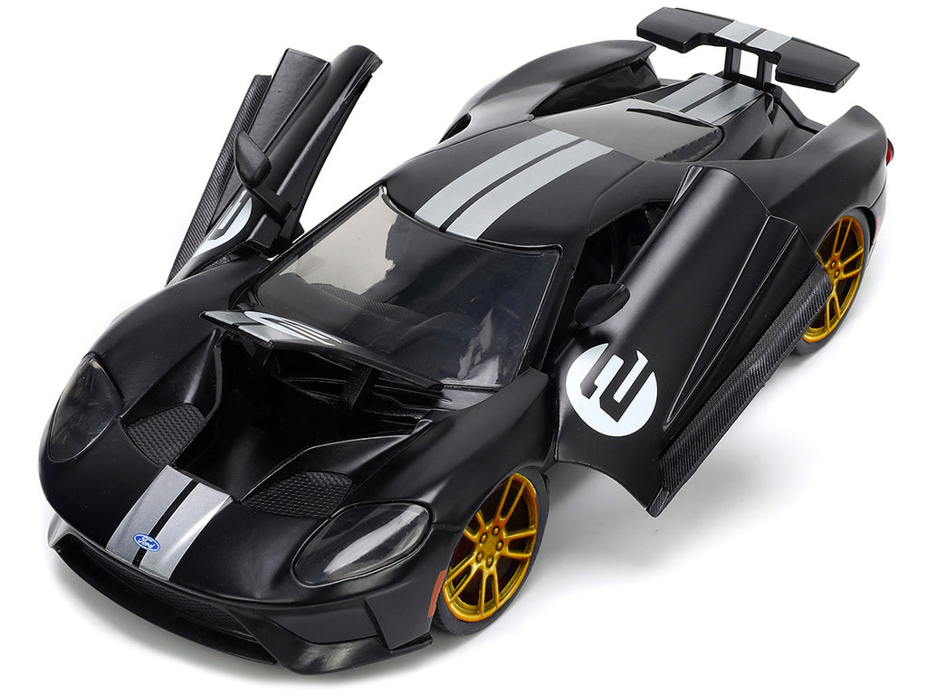 2017 Ford GT #2 Matt Black with Silver Stripes and Gold Wheels "Bigtime Muscle" Series 1/24 Diecast Model Car by Jada - image 2