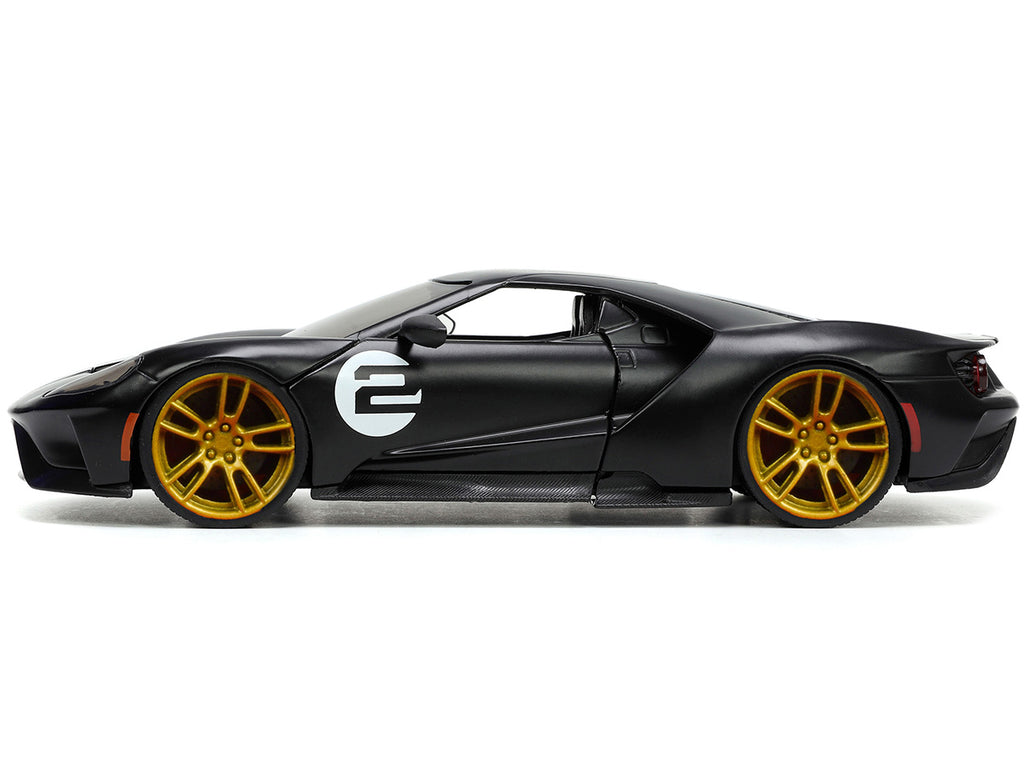 2017 Ford GT #2 Matt Black with Silver Stripes and Gold Wheels "Bigtime Muscle" Series 1/24 Diecast Model Car by Jada - image 3