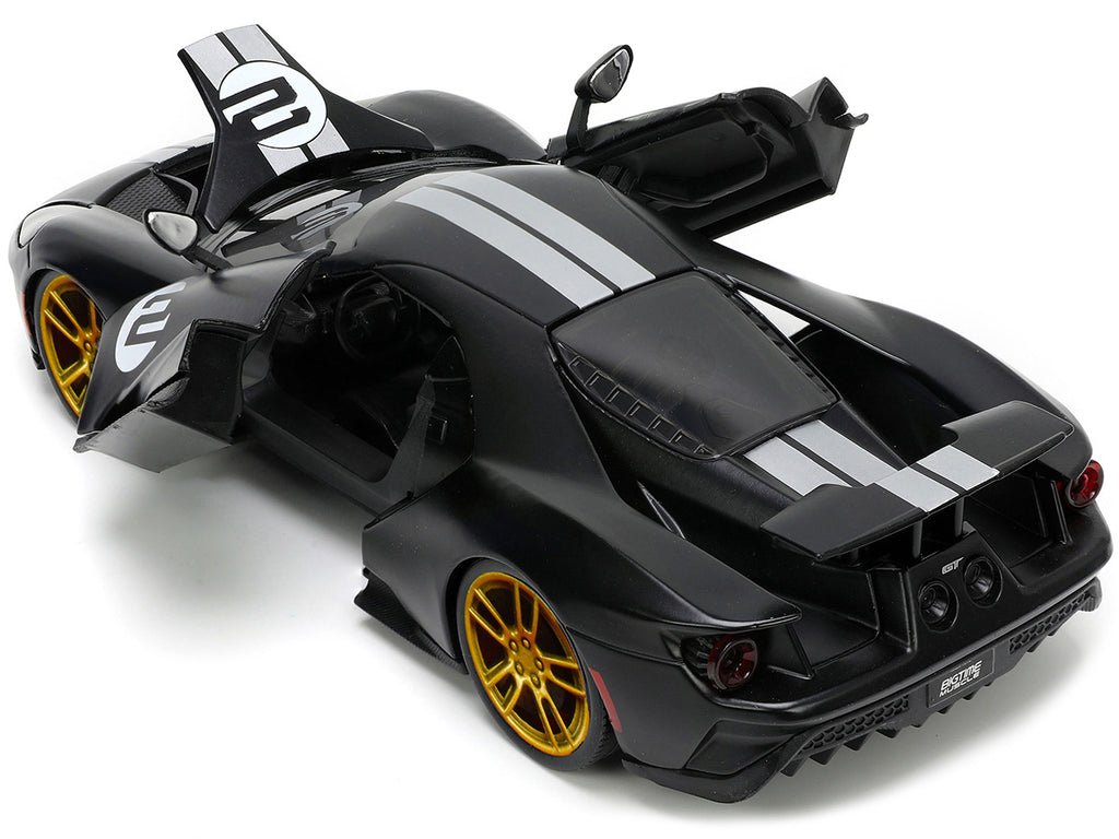 2017 Ford GT #2 Matt Black with Silver Stripes and Gold Wheels "Bigtime Muscle" Series 1/24 Diecast Model Car by Jada - image 4