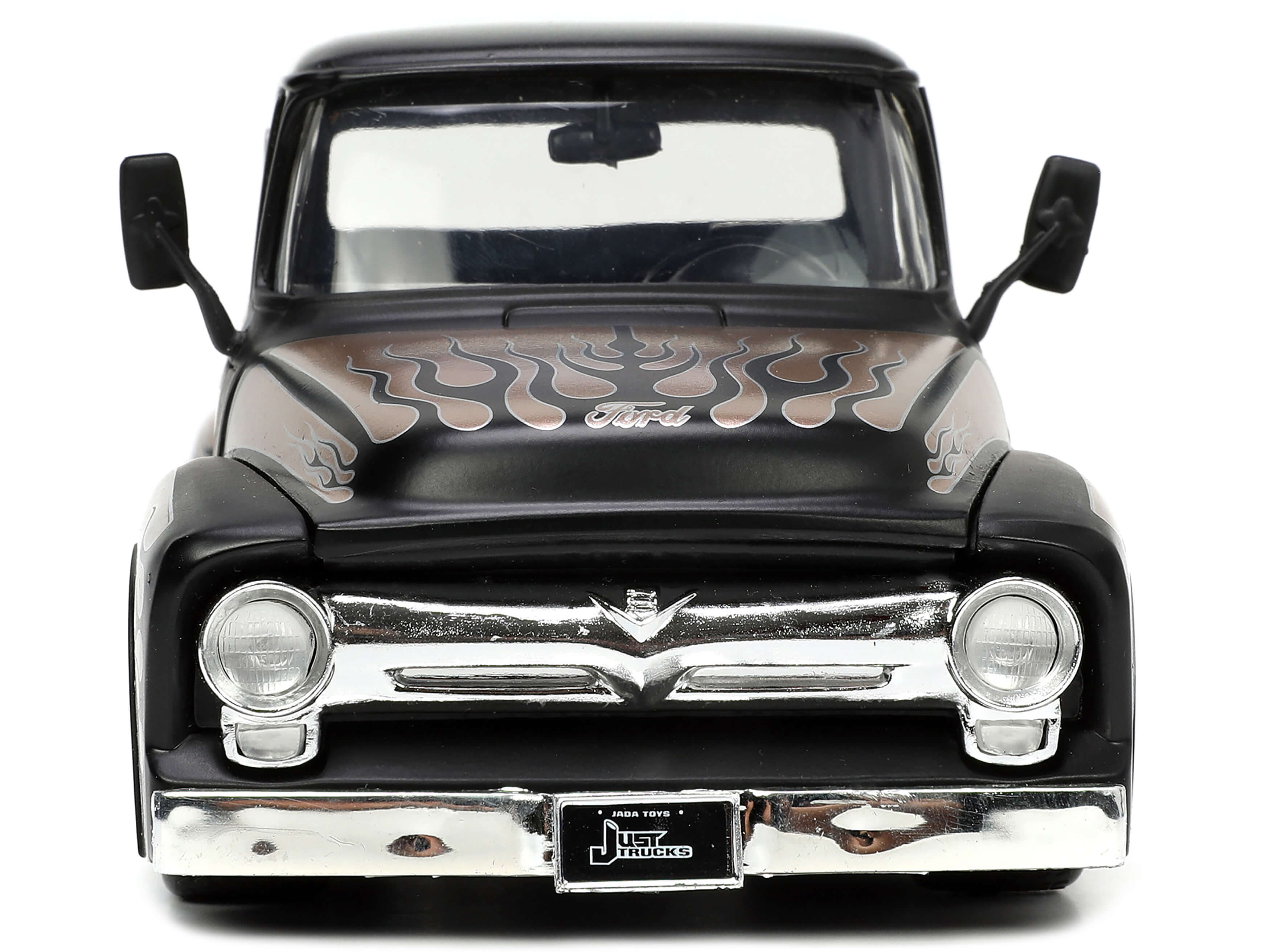 1956 Ford F-100 Pickup Truck Matt Black and Champagne with Flames with Extra Wheels "Just Trucks" Series 1/24 Diecast Model Car by Jada - image 5